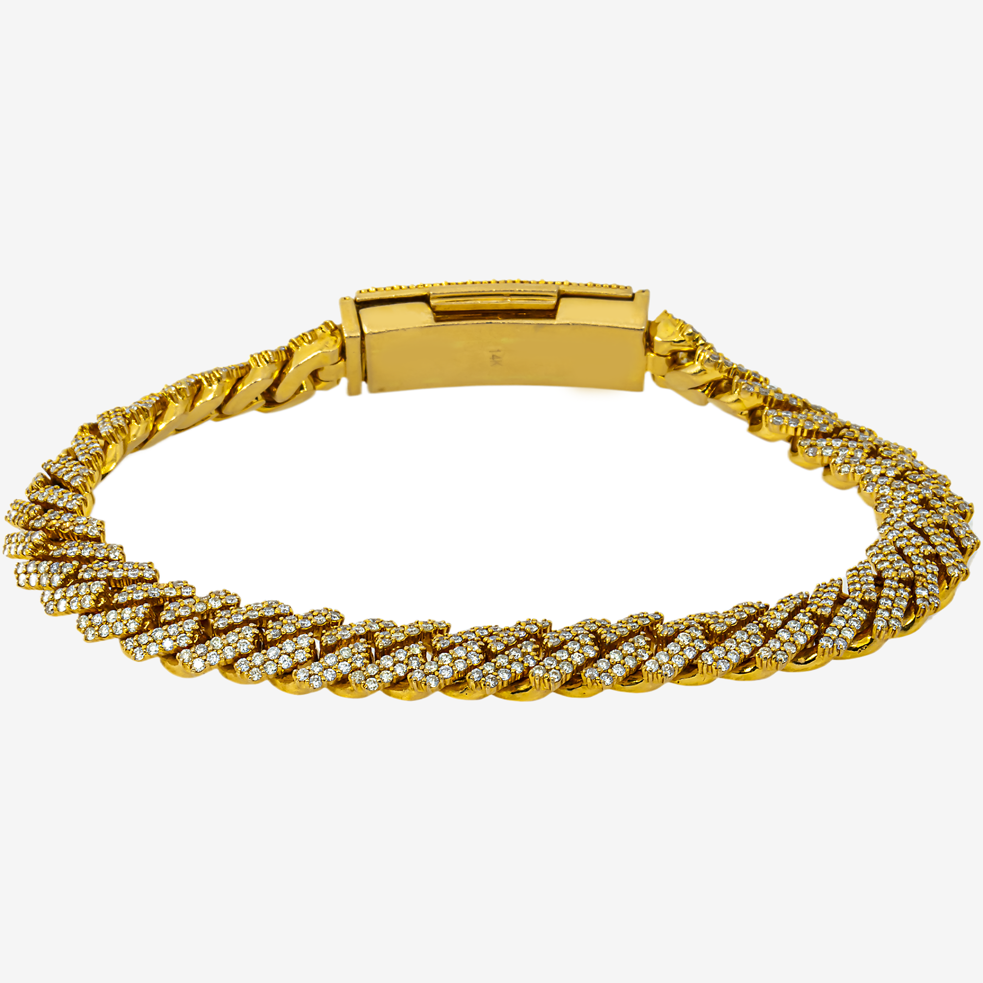 14K YELLOW GOLD 8" / 9MM PRONG SET CUBAN BRACELET WITH  8CT DIAMONDS