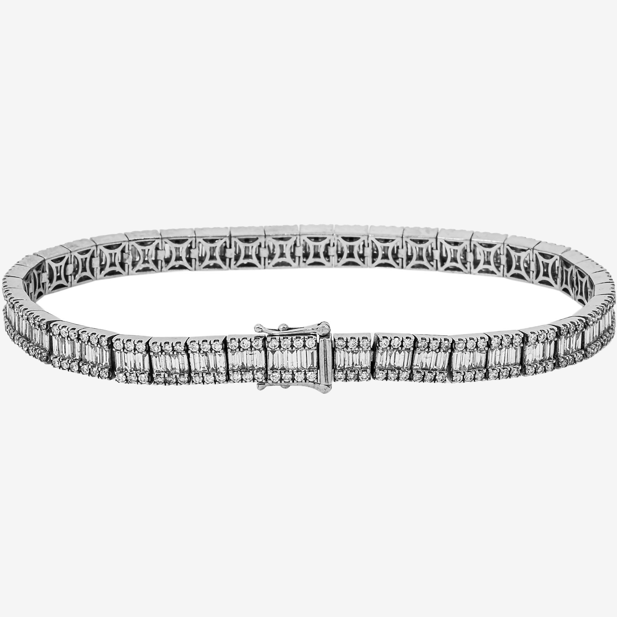 14K 8" / 6.6MM BAGGUETTE LINK BRACELET WITH 6.6CT DIAMONDS