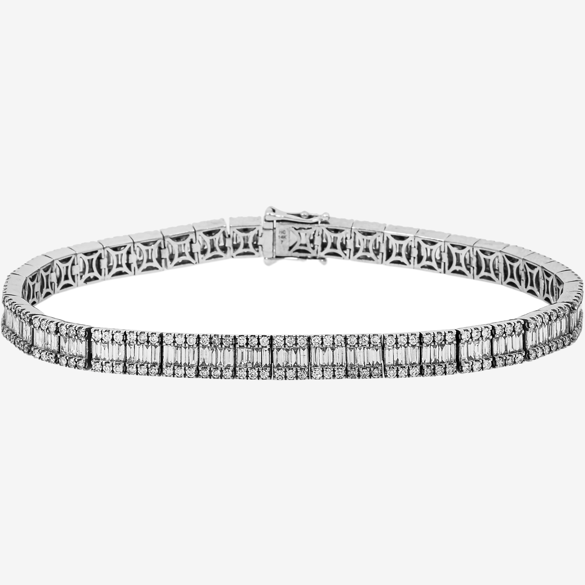 14K 8" / 6.6MM BAGGUETTE LINK BRACELET WITH 6.6CT DIAMONDS