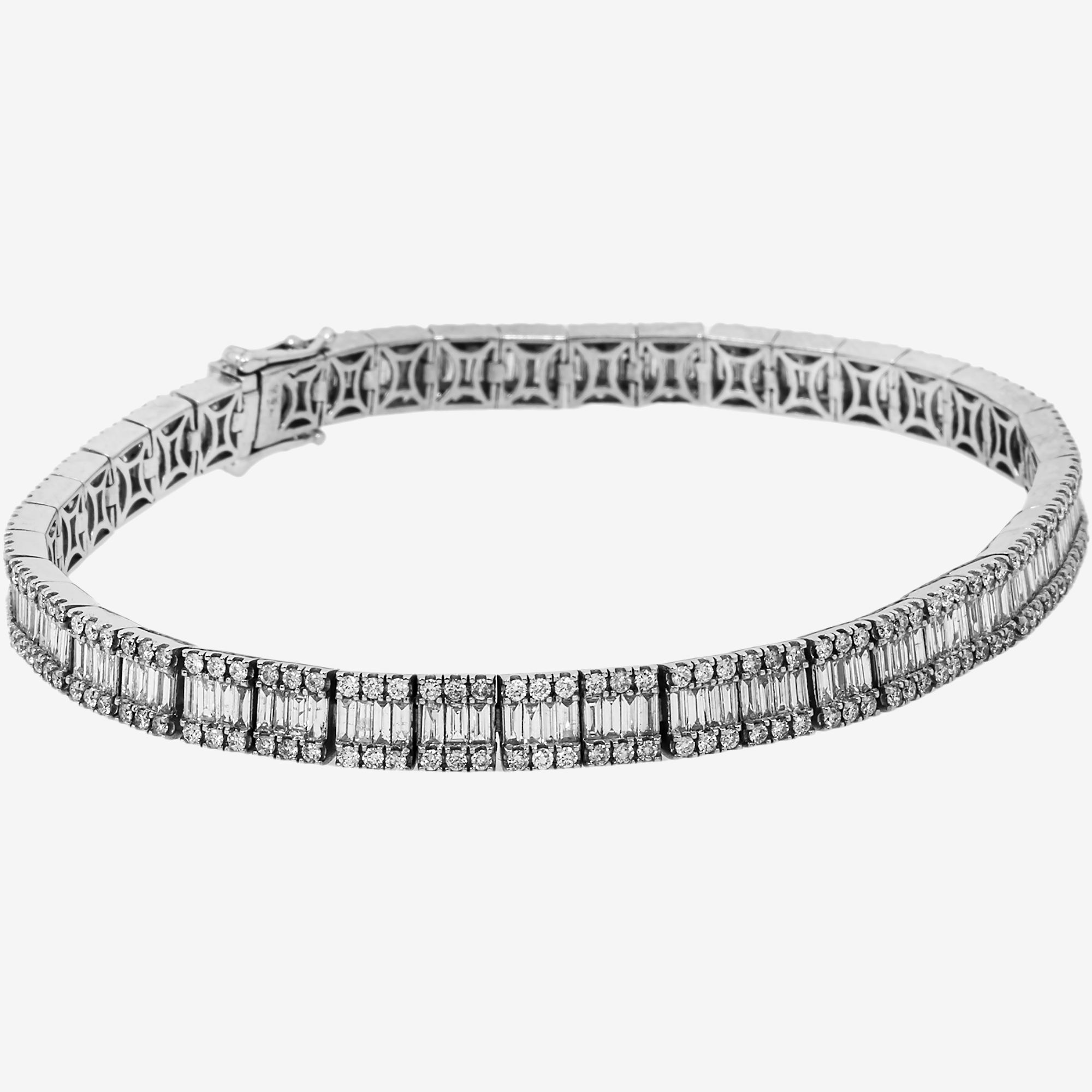 14K 8" / 6.6MM BAGGUETTE LINK BRACELET WITH 6.6CT DIAMONDS