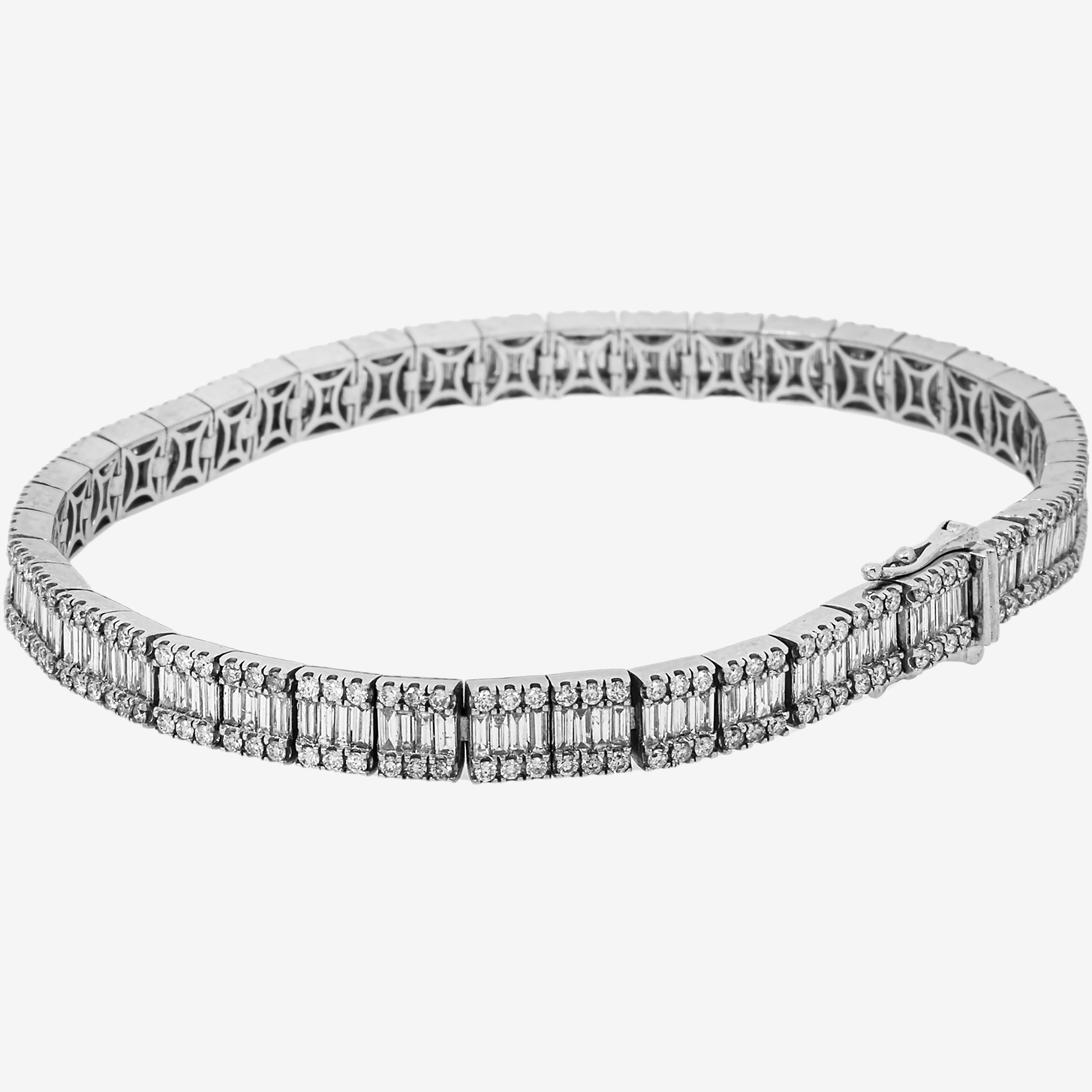 14K 8" / 6.6MM BAGGUETTE LINK BRACELET WITH 6.6CT DIAMONDS