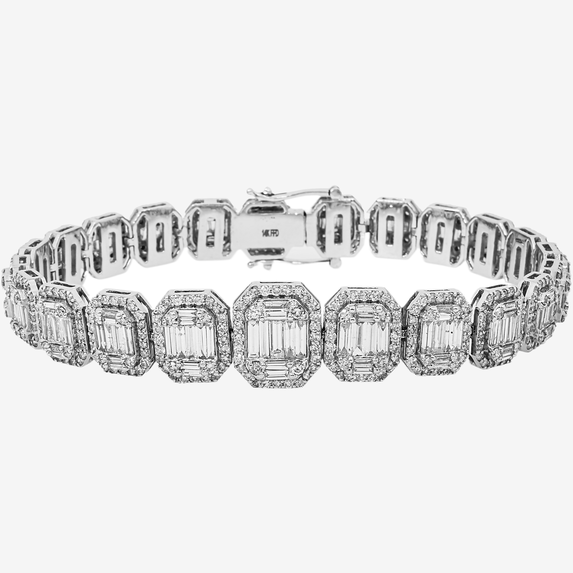 14K 8.25" / 15MM BAGGUETTE  LINK BRACELET WITH 12CT DIAMONDS