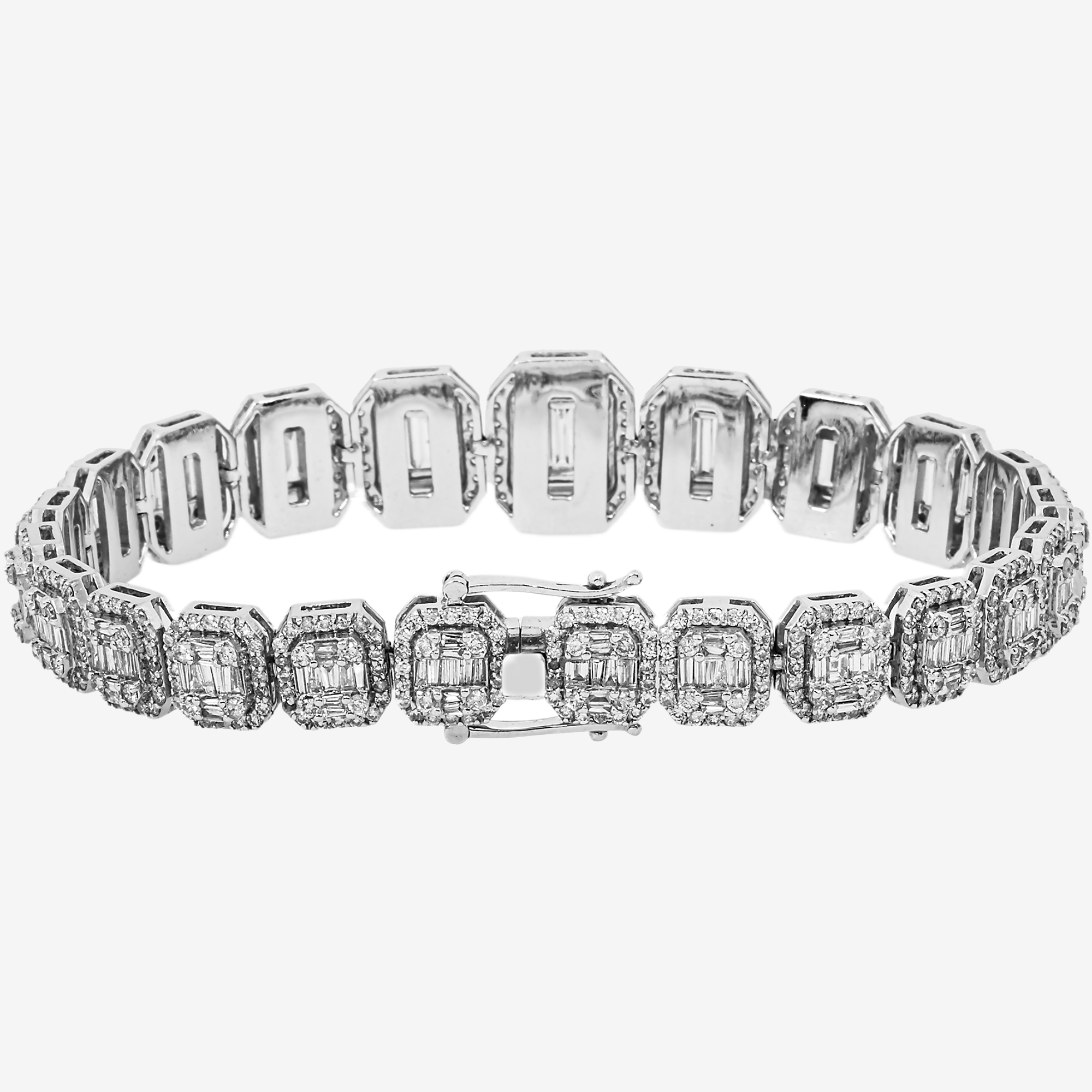 14K 8.25" / 15MM BAGGUETTE  LINK BRACELET WITH 12CT DIAMONDS