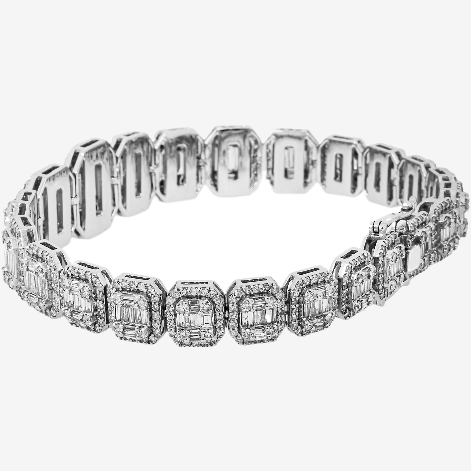 14K 8.25" / 15MM BAGGUETTE  LINK BRACELET WITH 12CT DIAMONDS