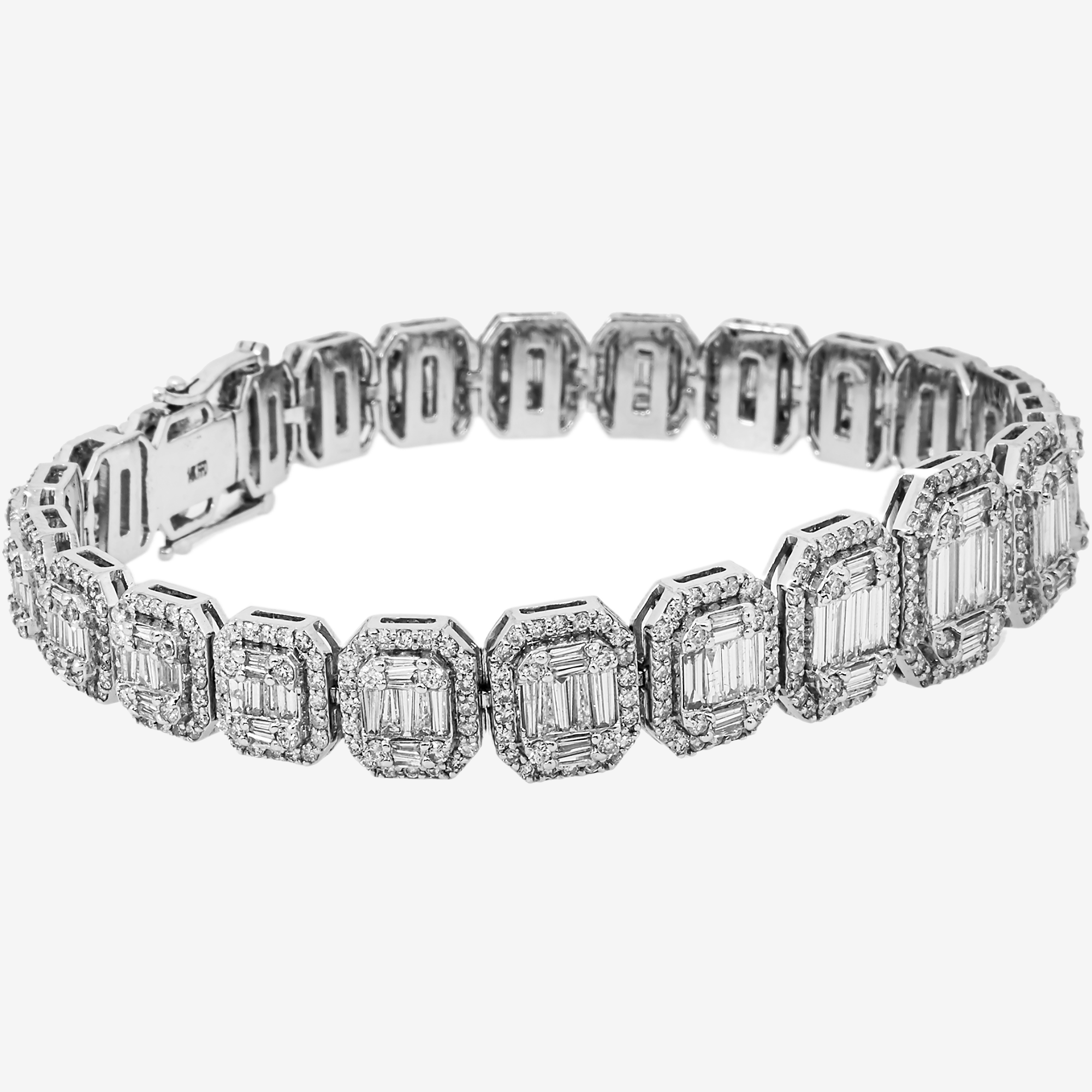 14K 8.25" / 15MM BAGGUETTE  LINK BRACELET WITH 12CT DIAMONDS