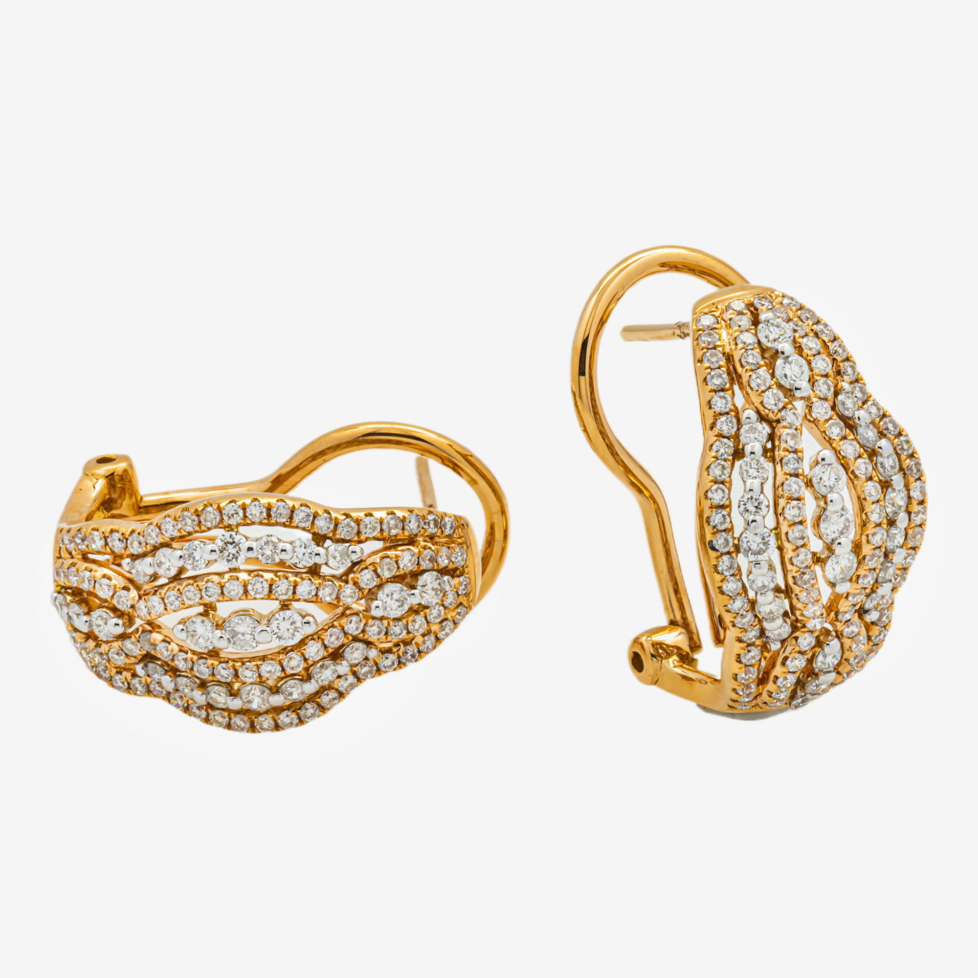 TWO TONE ROSE 1.06CT DIAMOND LOOP EARRINGS