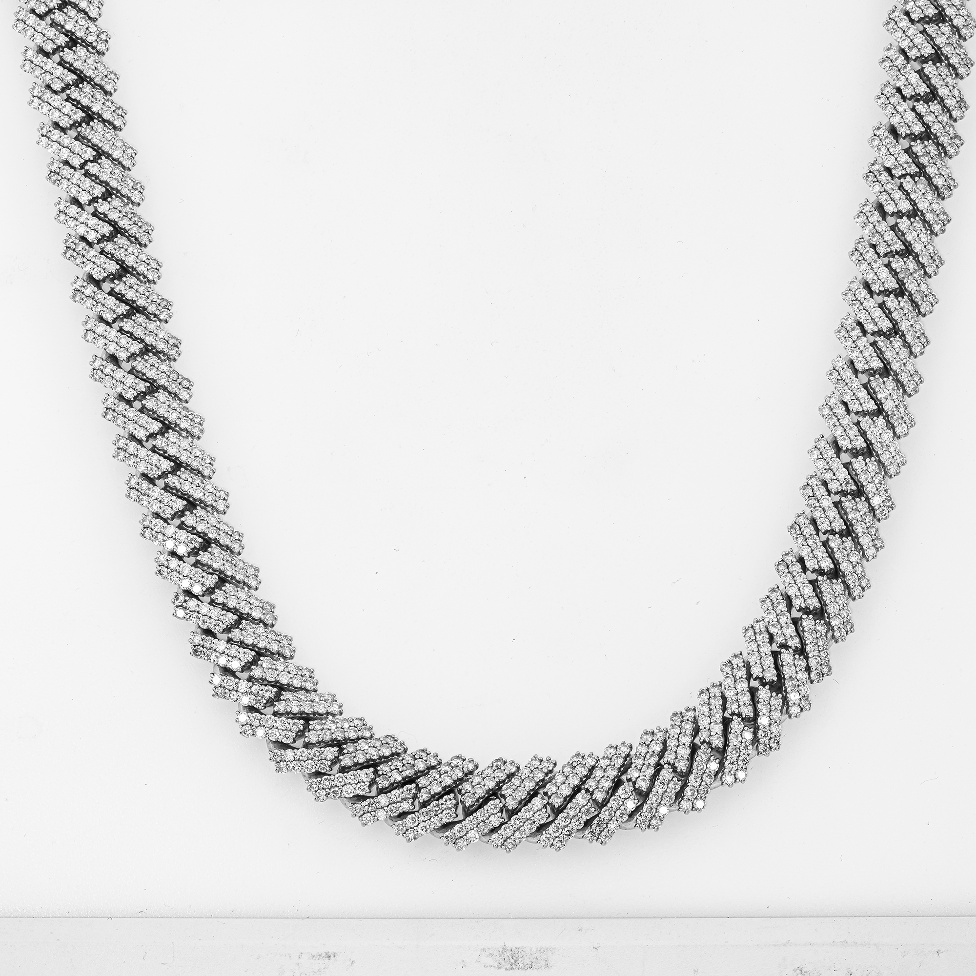 14K WG PRONG SET CUBAN LINK FULL DIAMOND CHAIN (DETAILS)