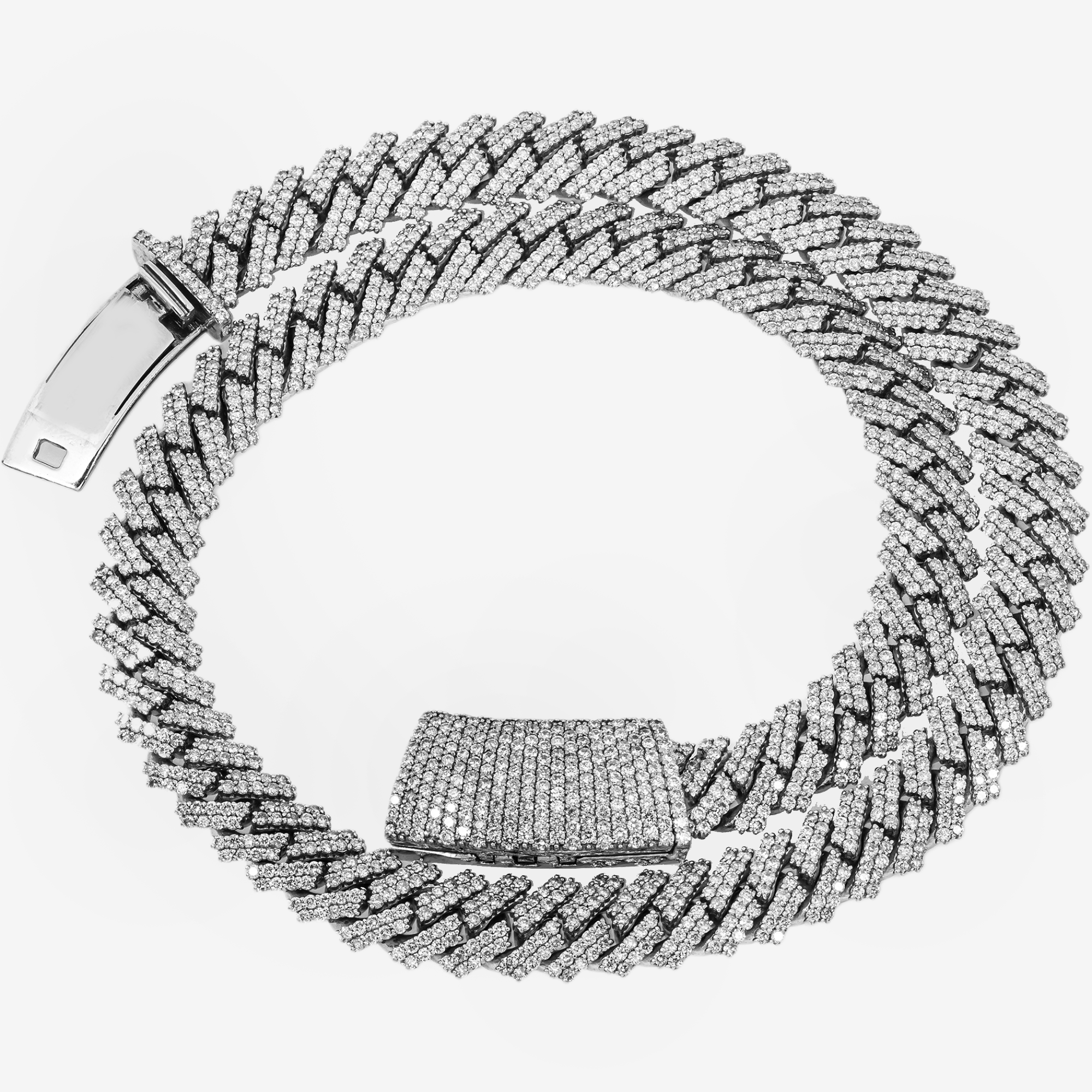 14K WG PRONG SET CUBAN LINK FULL DIAMOND CHAIN (DETAILS)