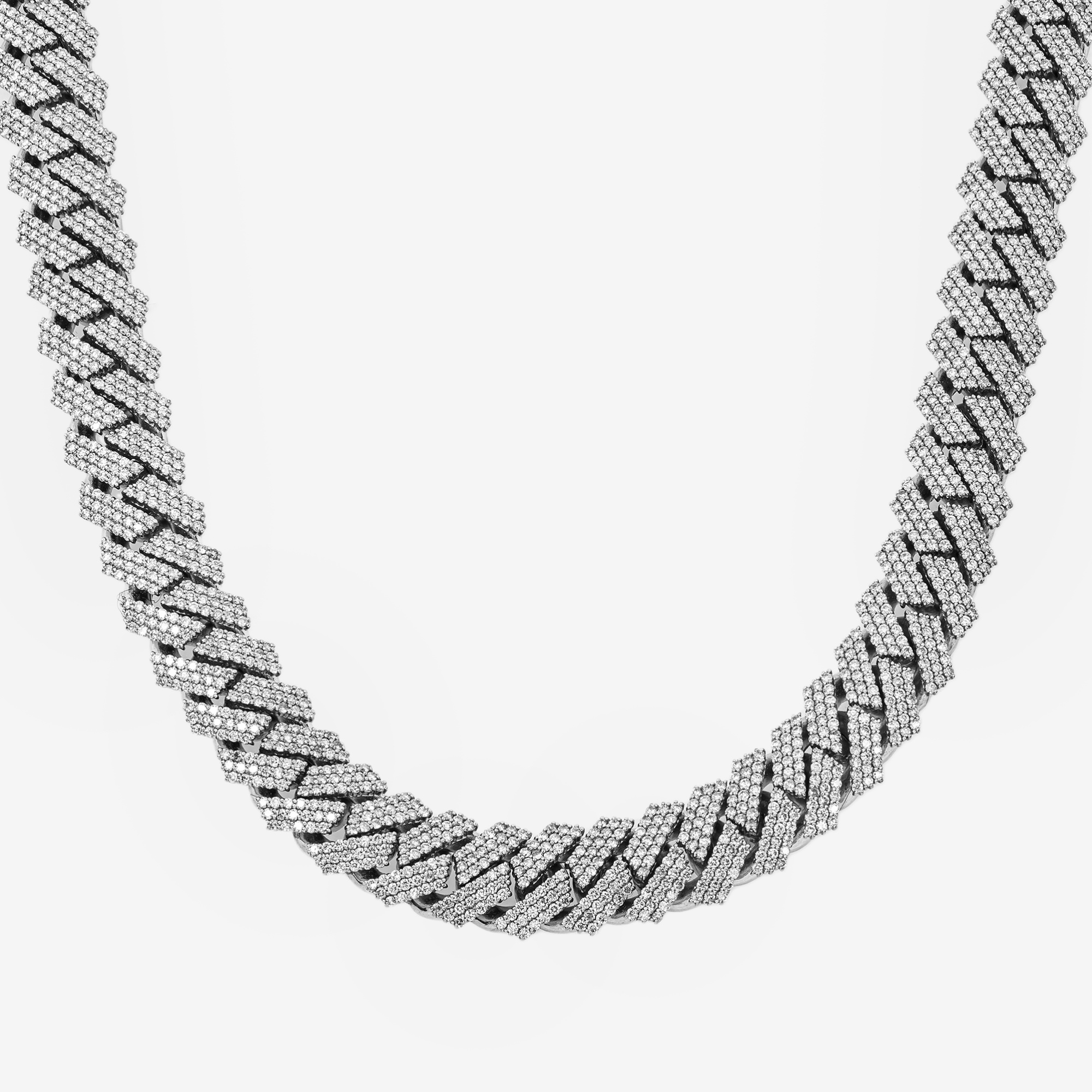 14K WG PRONG SET CUBAN LINK FULL DIAMOND CHAIN (DETAILS)