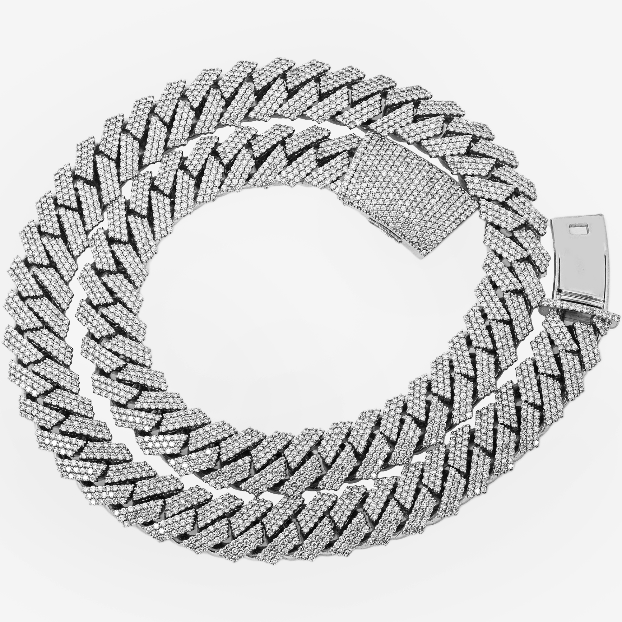 14K WG PRONG SET CUBAN LINK FULL DIAMOND CHAIN (DETAILS)