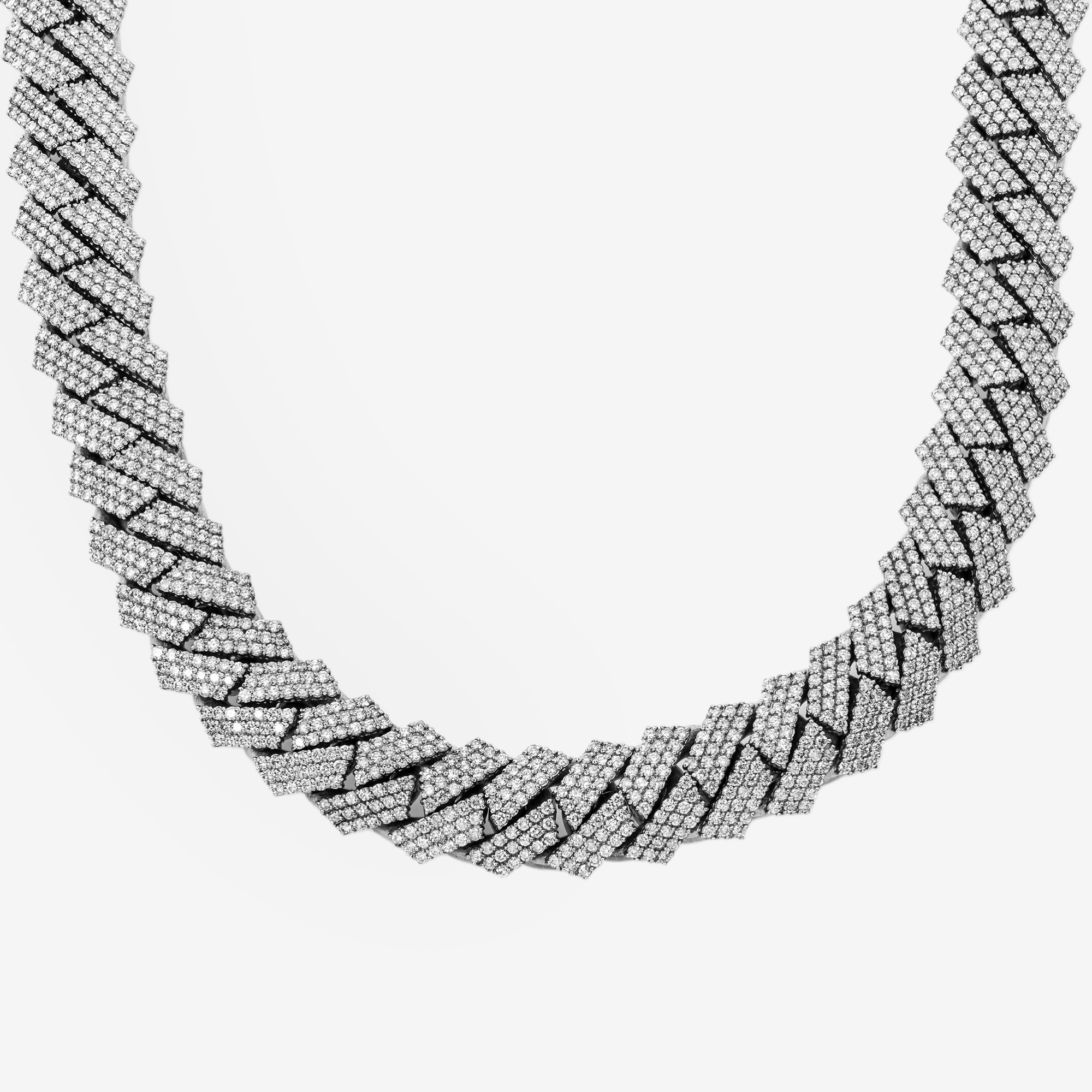 14K WG PRONG SET CUBAN LINK FULL DIAMOND CHAIN (DETAILS)