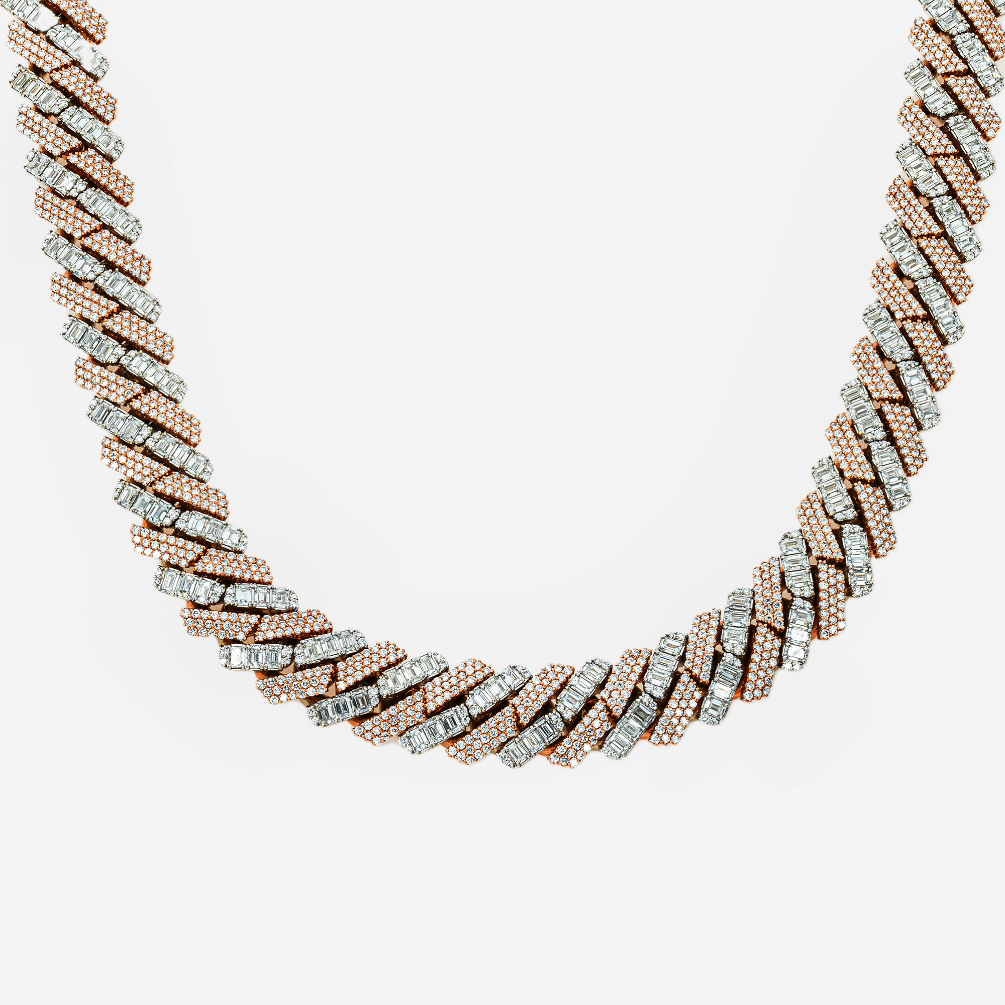 14K TWO TONE PRONG SET CUBAN LINK FULL DIAMOND CHAIN (DETAILS)
