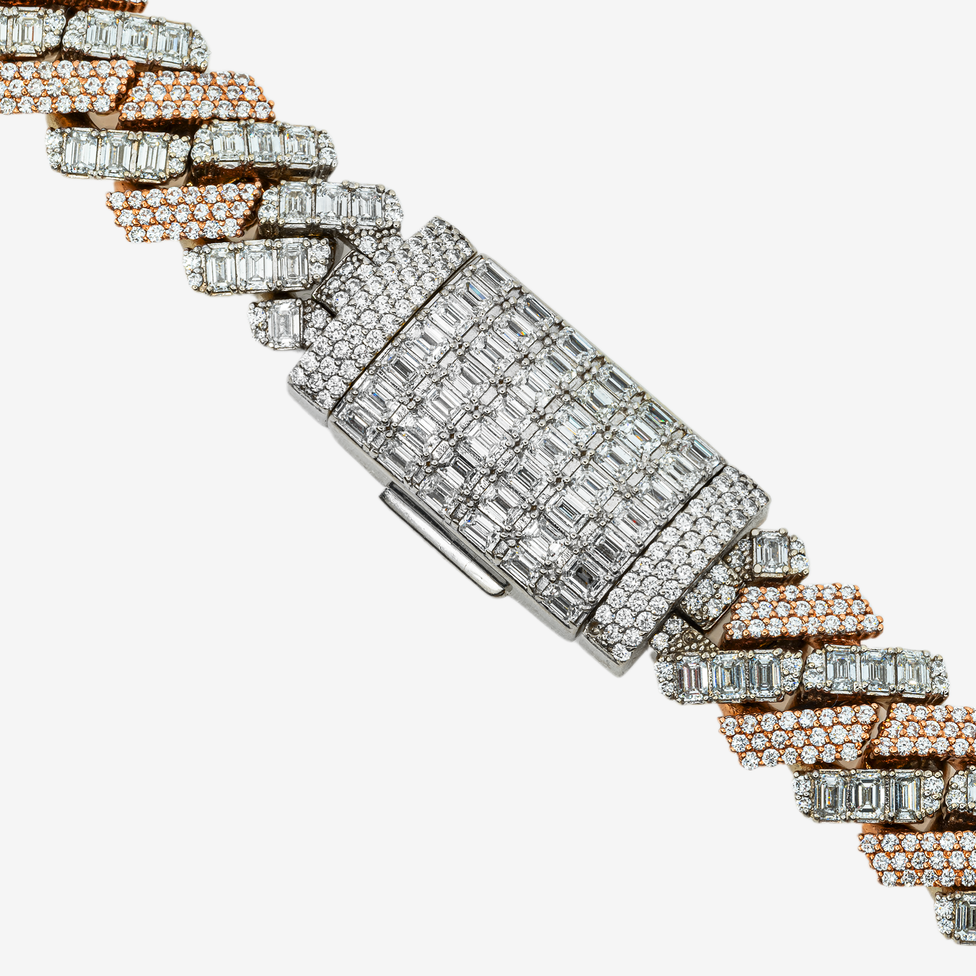 14K TWO TONE PRONG SET CUBAN LINK FULL DIAMOND CHAIN (DETAILS)