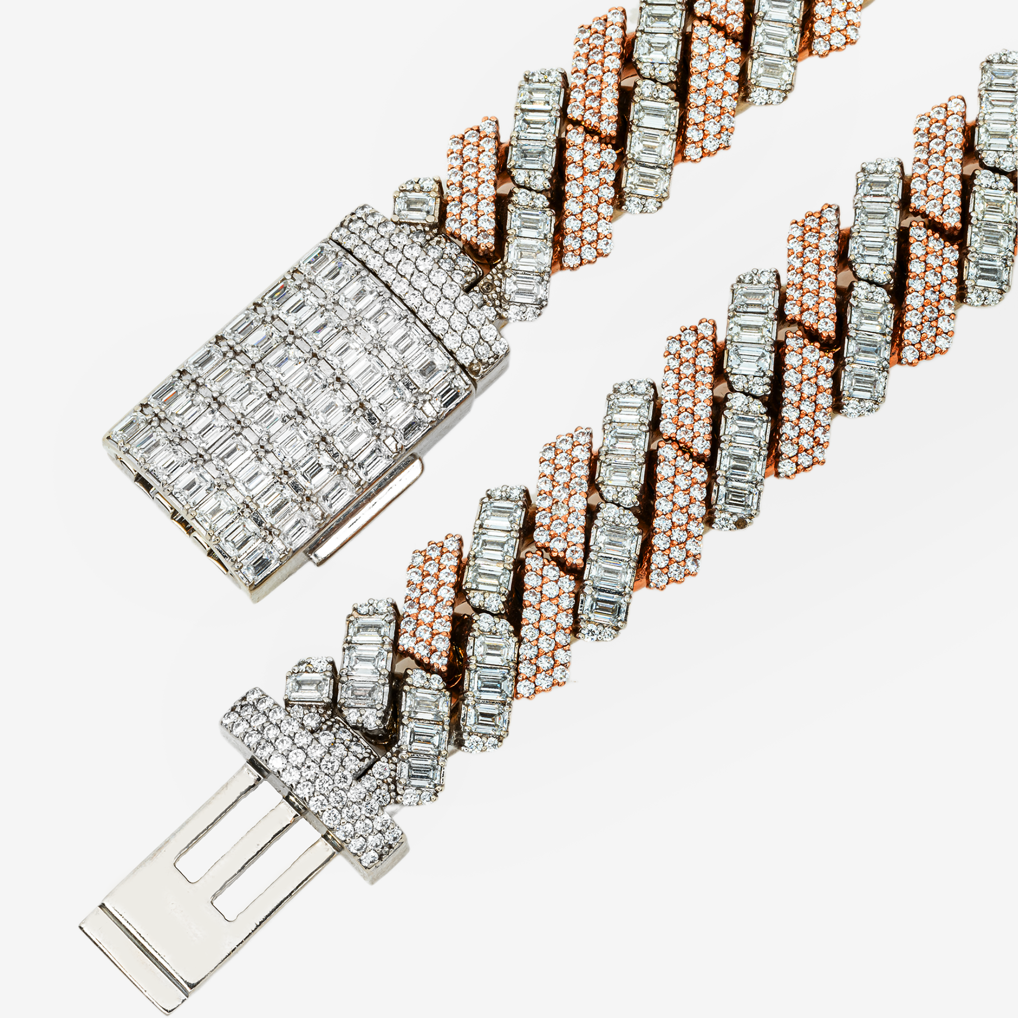 14K TWO TONE PRONG SET CUBAN LINK FULL DIAMOND CHAIN (DETAILS)