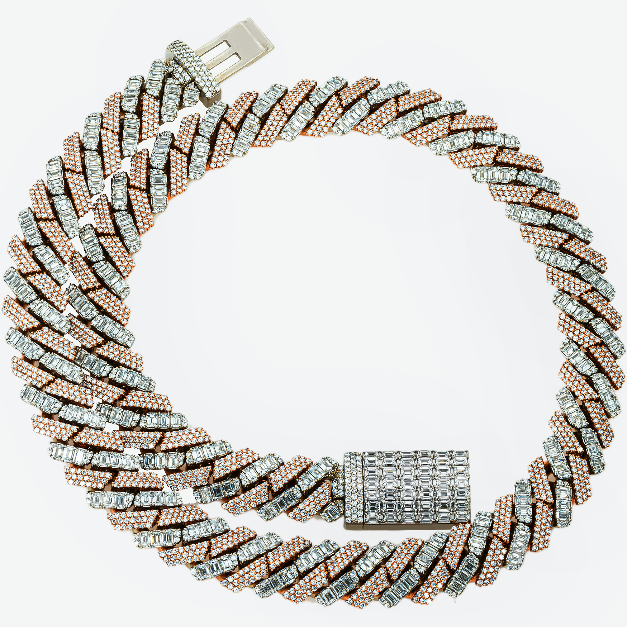 14K TWO TONE PRONG SET CUBAN LINK FULL DIAMOND CHAIN (DETAILS)