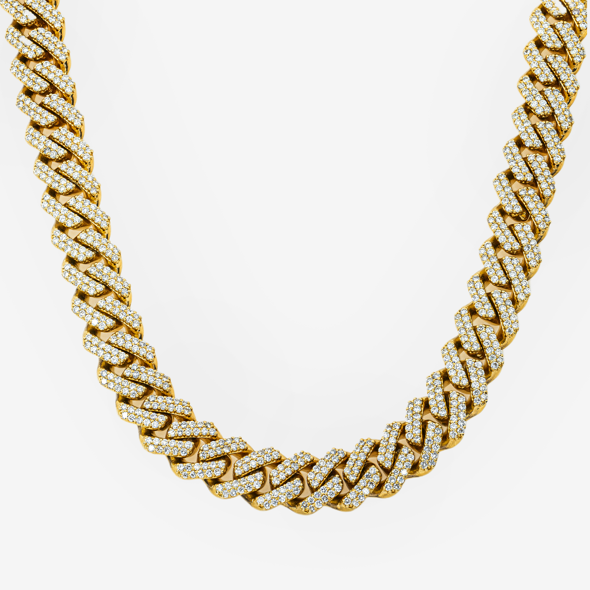 14K YG PRONG SET CUBAN LINK FULL DIAMOND CHAIN (DETAILS)