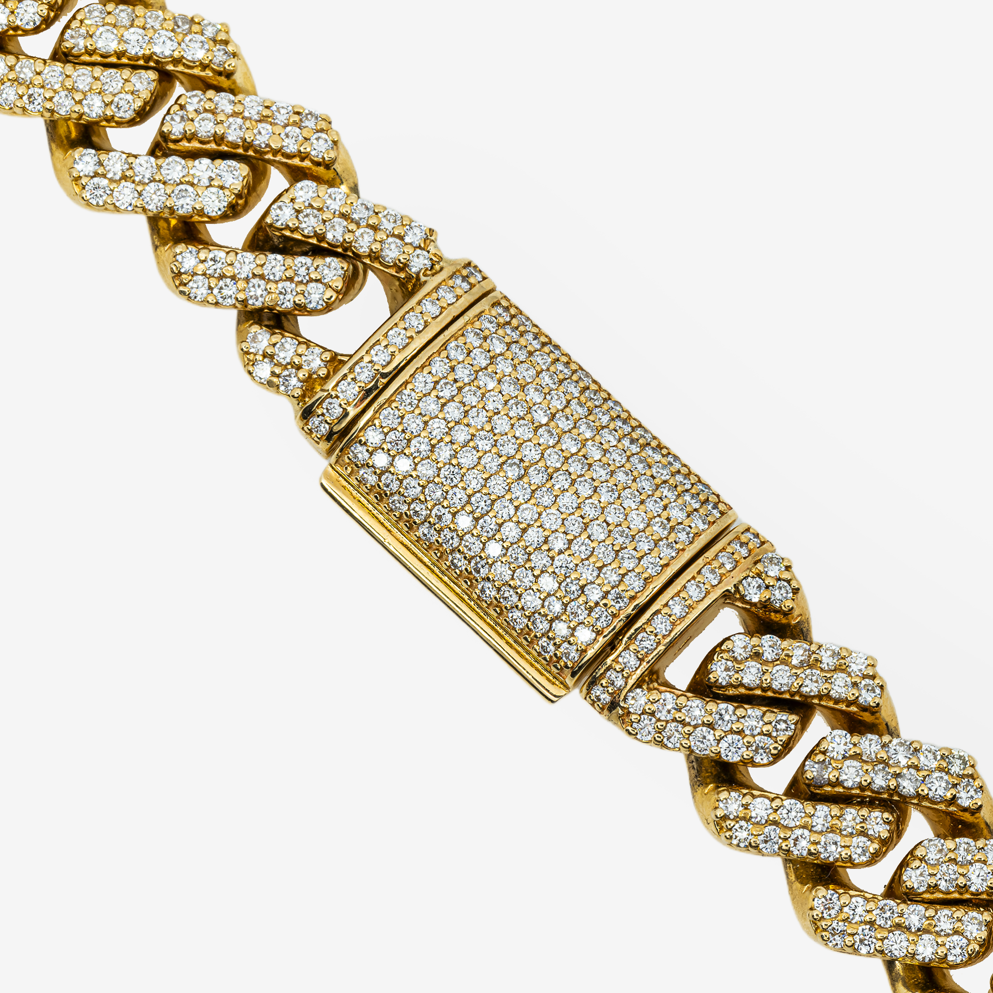 14K YG PRONG SET CUBAN LINK FULL DIAMOND CHAIN (DETAILS)