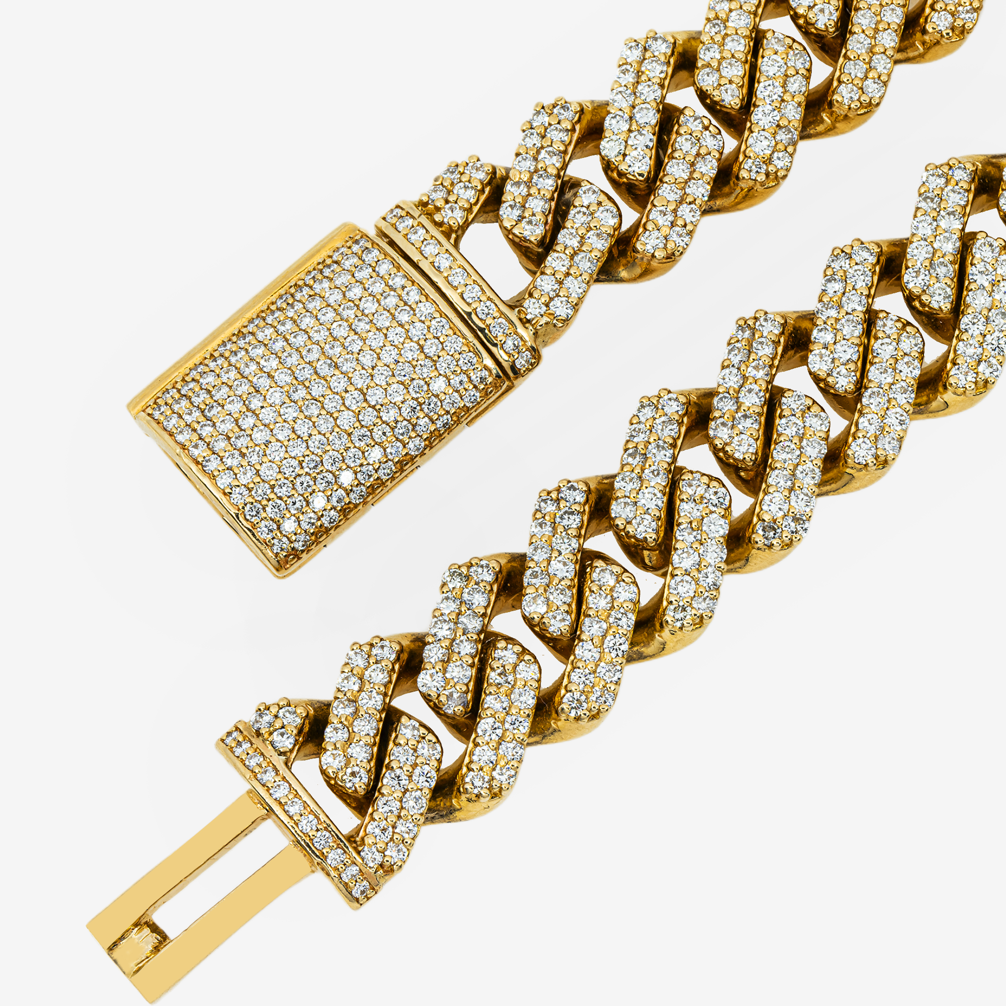 14K YG PRONG SET CUBAN LINK FULL DIAMOND CHAIN (DETAILS)