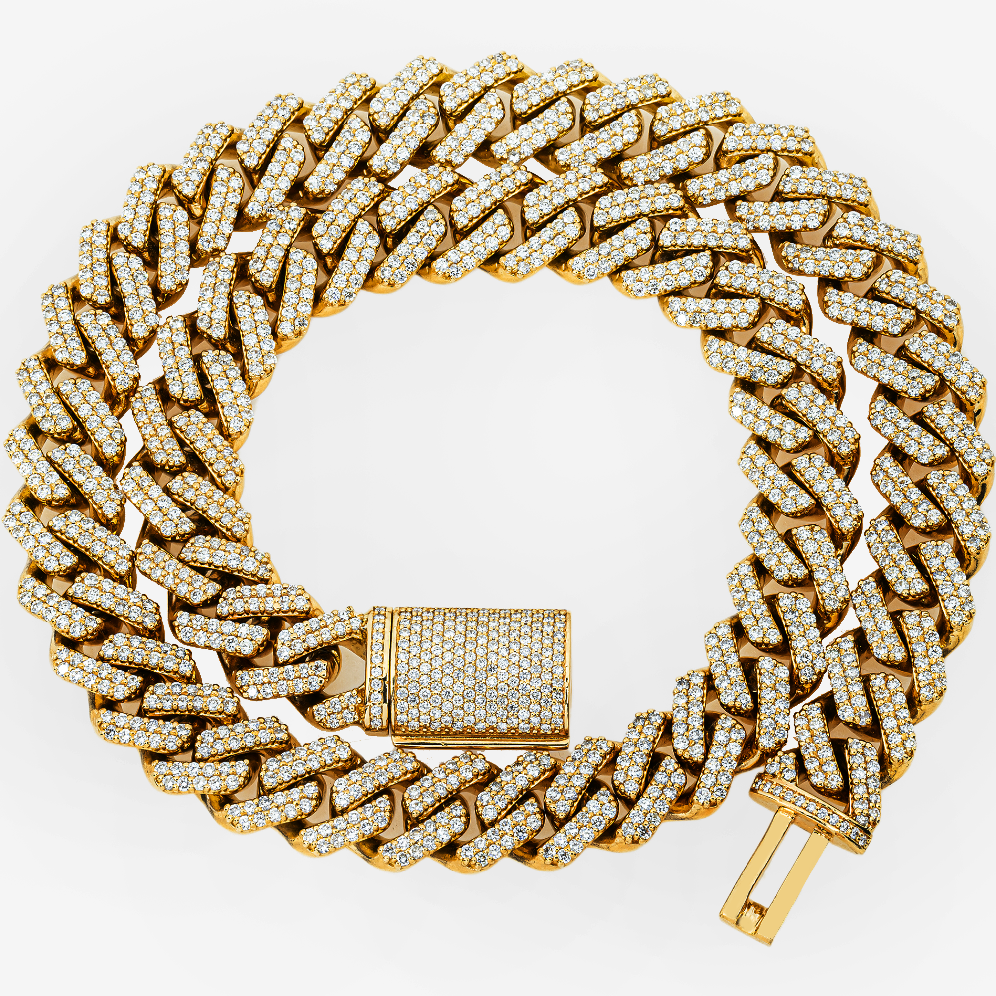 14K YG PRONG SET CUBAN LINK FULL DIAMOND CHAIN (DETAILS)