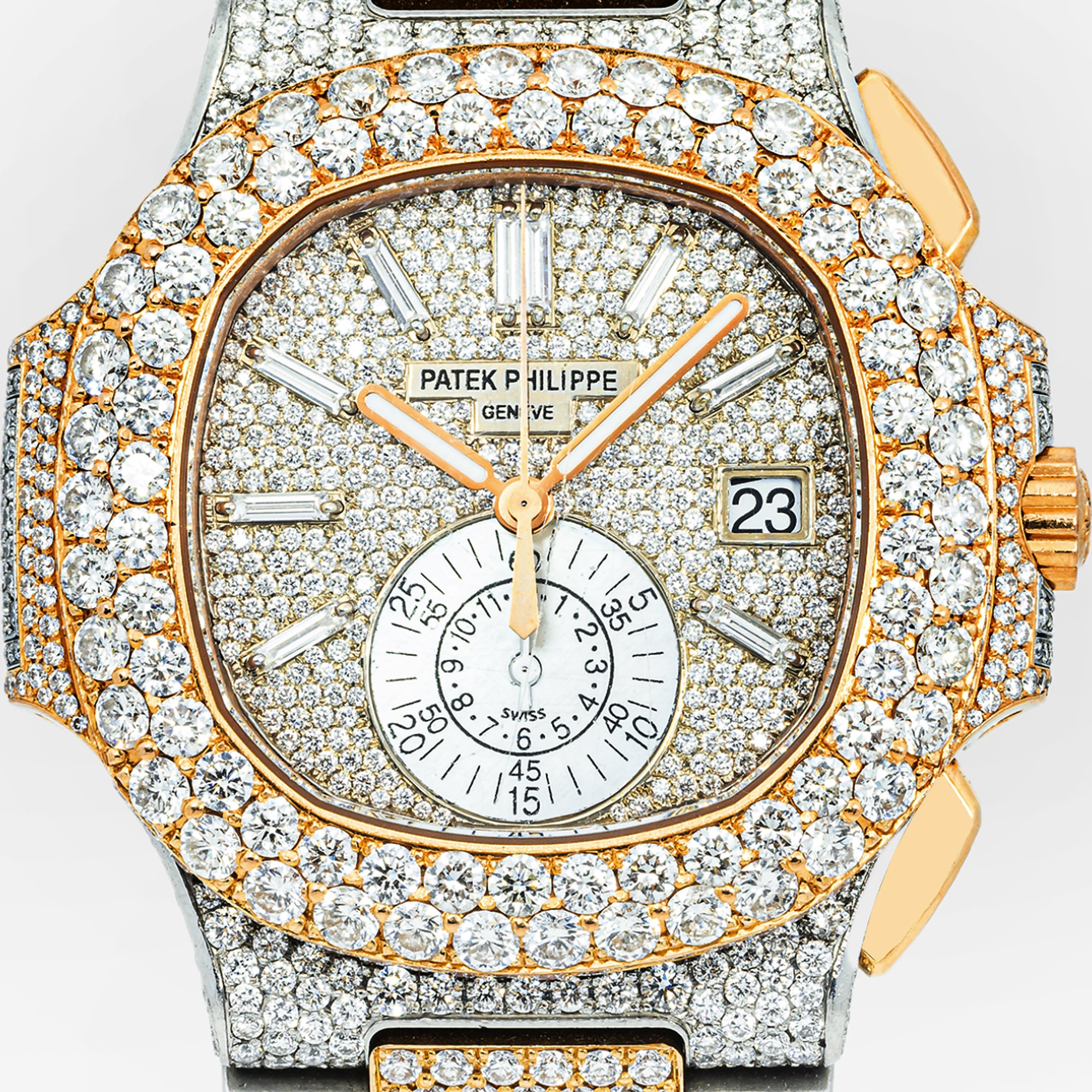 PATEK PHILIPPE NAUTILUS TWO TONE 5980 40MM SILVER DIAMOND DIAL WITH 24CT DIAMONDS