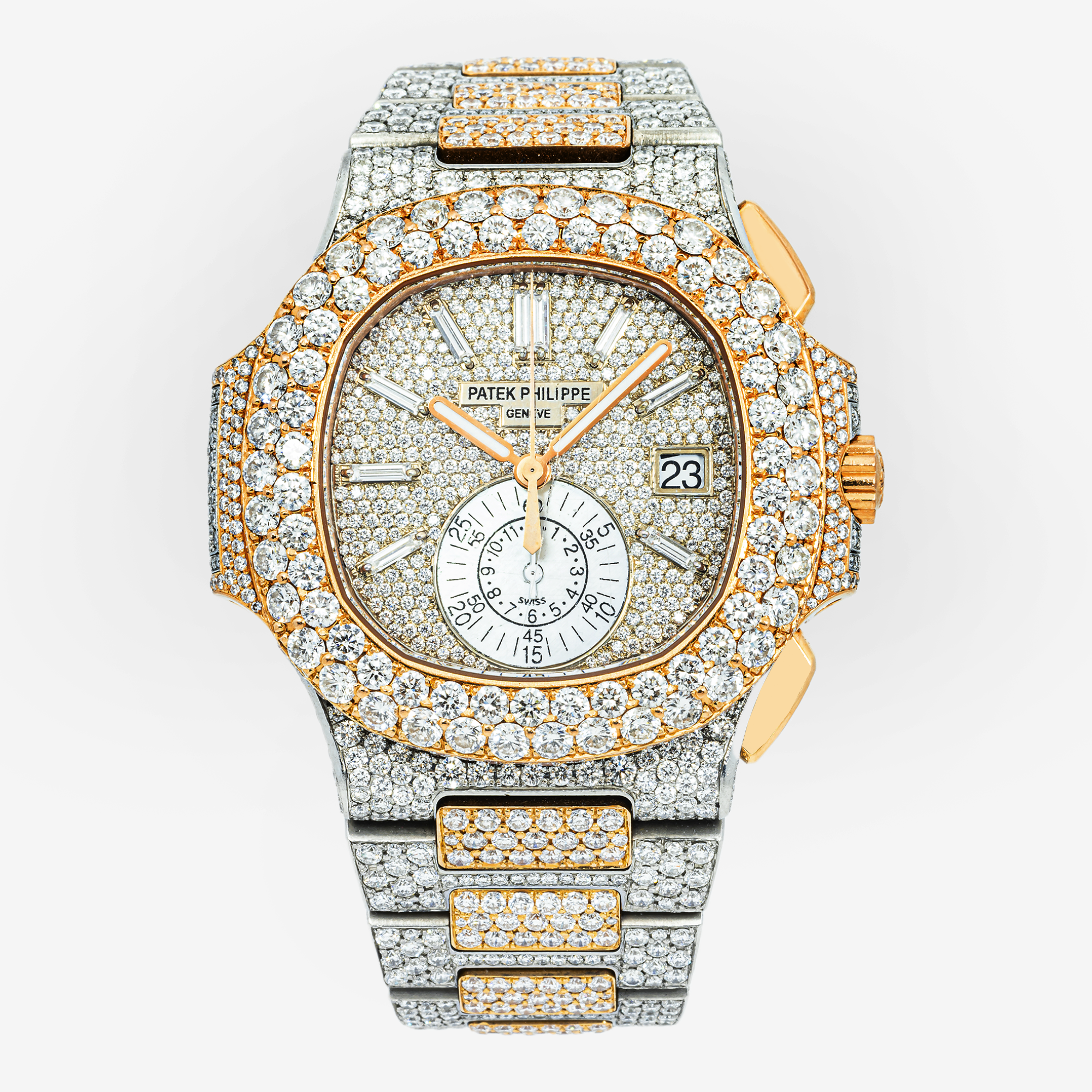 PATEK PHILIPPE NAUTILUS TWO TONE 5980 40MM SILVER DIAMOND DIAL WITH 24CT DIAMONDS