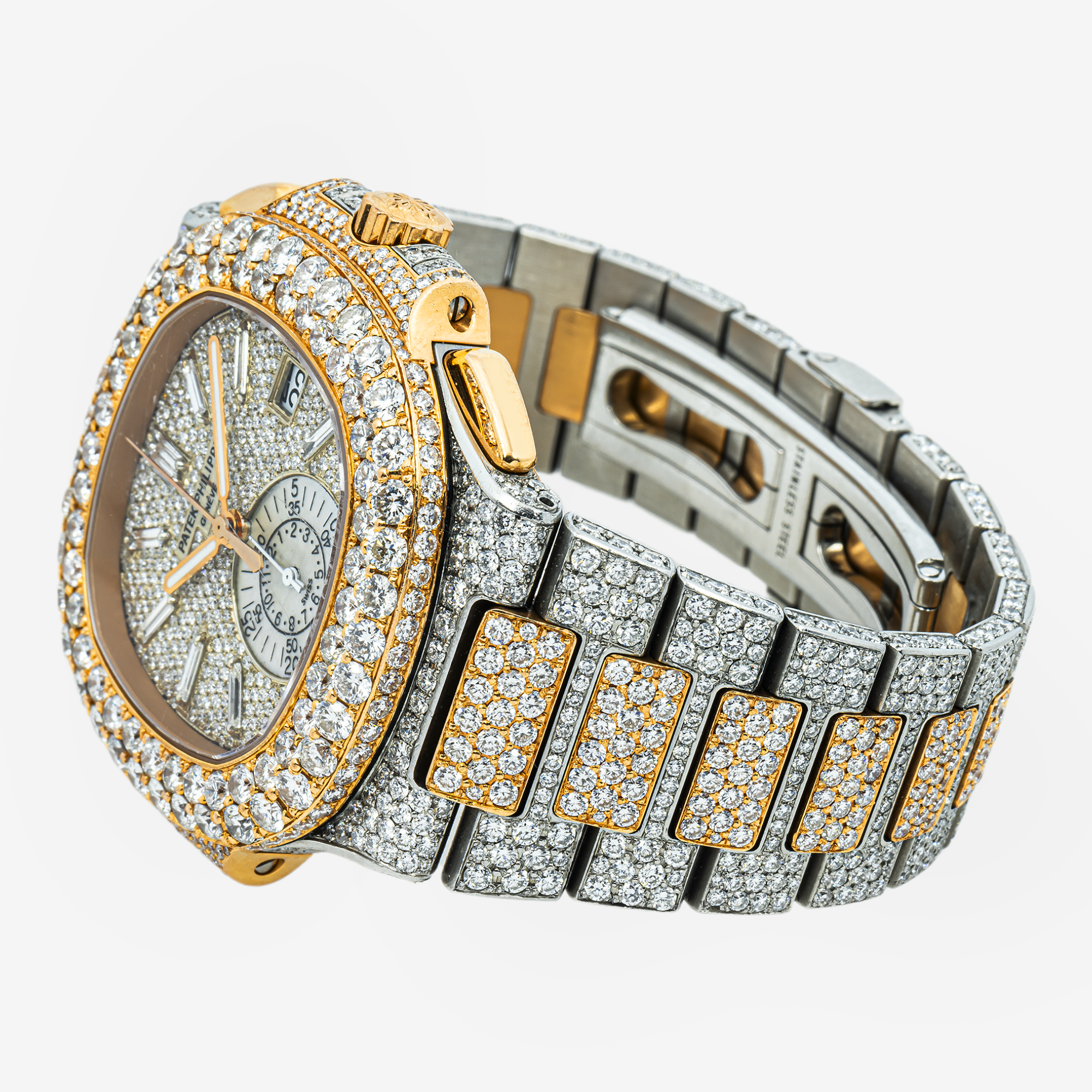 PATEK PHILIPPE NAUTILUS TWO TONE 5980 40MM SILVER DIAMOND DIAL WITH 24CT DIAMONDS