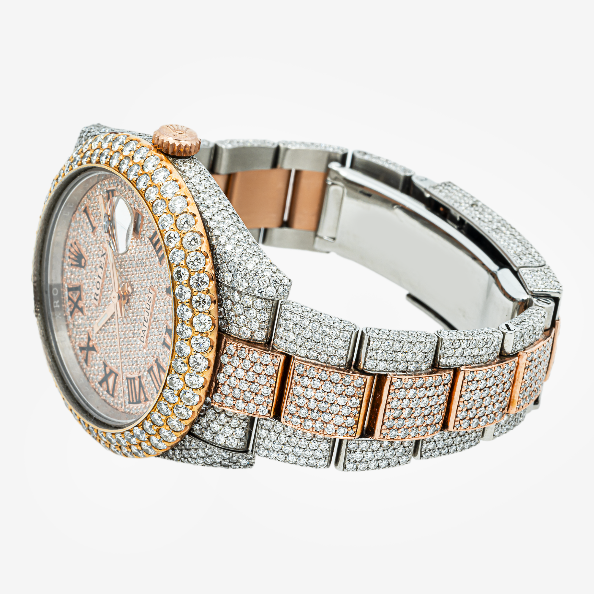 ROLEX DATEJUST 41MM 126331 DIAMOND PAVE BLACK ROMAN DIAL DIAMOND BEZEL TWO TONE ROSE GOLD FULL DIAMOND OYSTER BRACELET