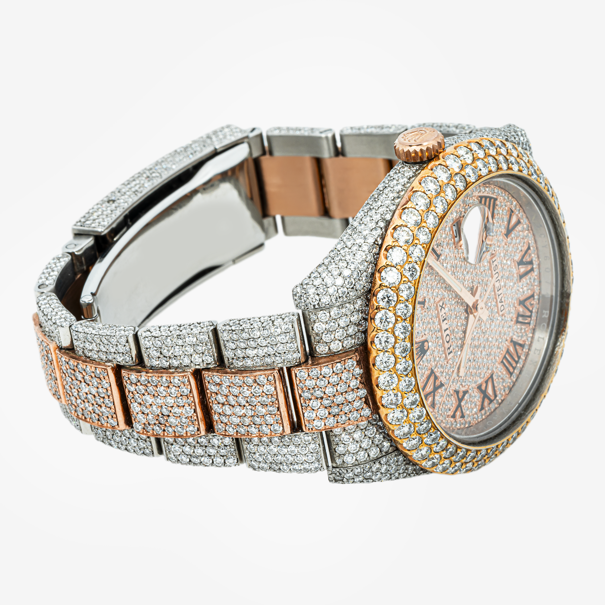 ROLEX DATEJUST 41MM 126331 DIAMOND PAVE BLACK ROMAN DIAL DIAMOND BEZEL TWO TONE ROSE GOLD FULL DIAMOND OYSTER BRACELET