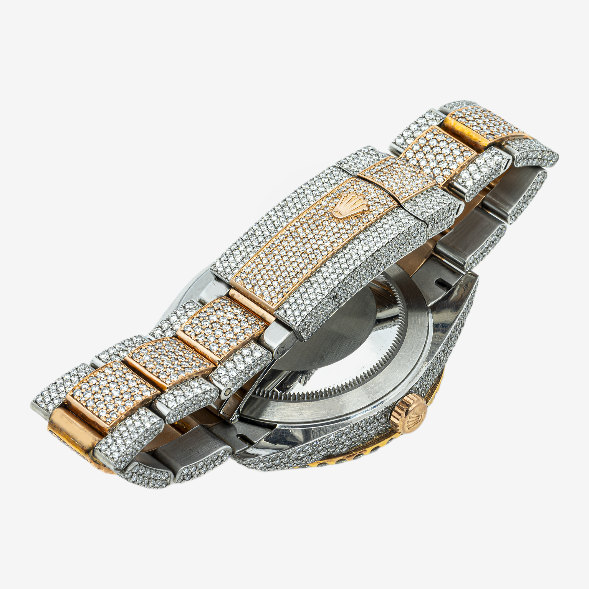 ROLEX DATEJUST 41MM 126331 DIAMOND PAVE BLACK ROMAN DIAL DIAMOND BEZEL TWO TONE ROSE GOLD FULL DIAMOND OYSTER BRACELET