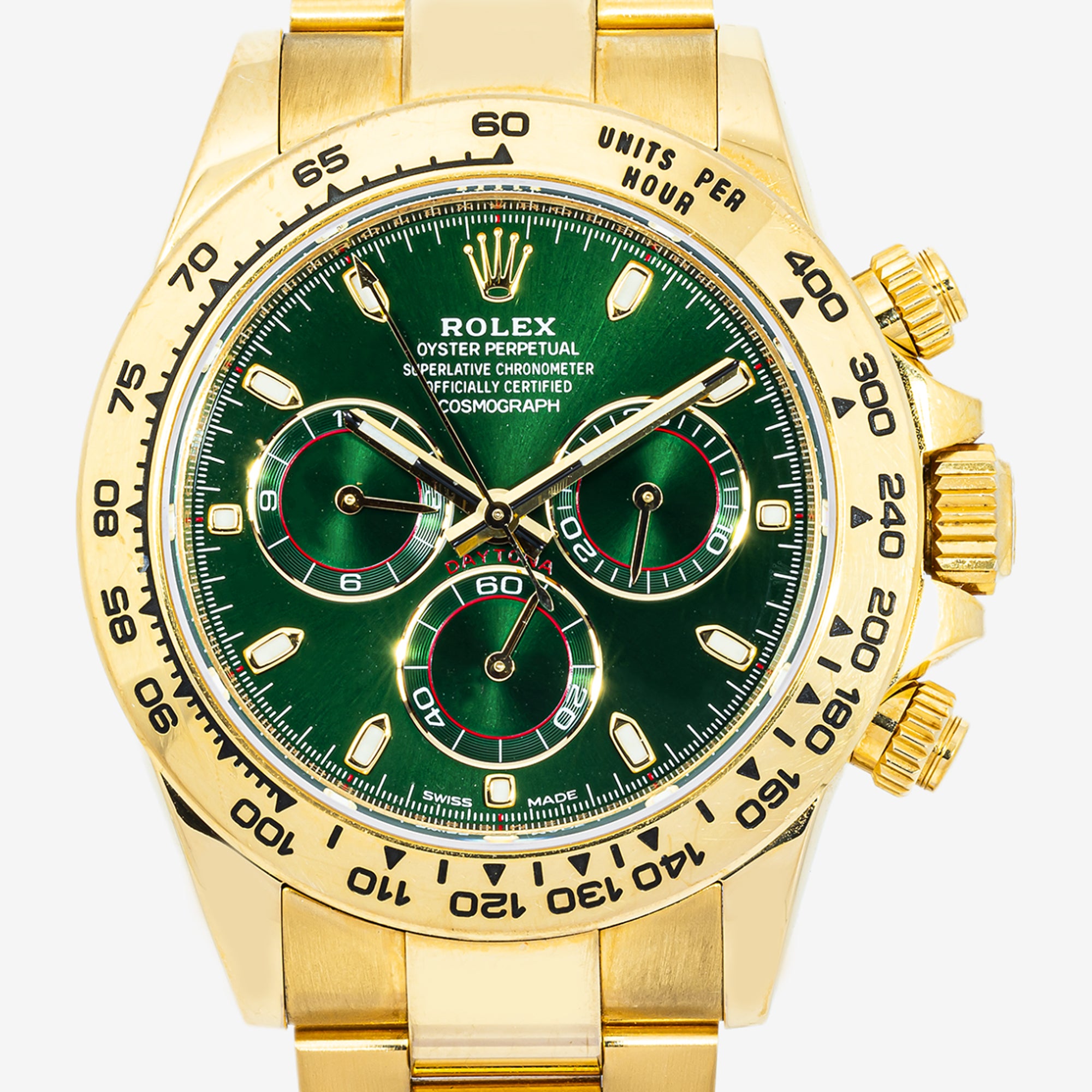 ROLEX DAYTONA 40MM 116508 JOHN MAYER / GREEN DAYTONA GREEN DIAL YELLOW GOLD OYSTER BRACELET