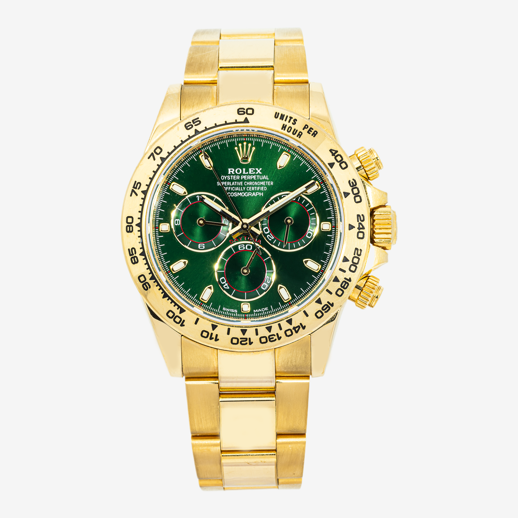 ROLEX DAYTONA 40MM 116508 JOHN MAYER / GREEN DAYTONA GREEN DIAL YELLOW GOLD OYSTER BRACELET