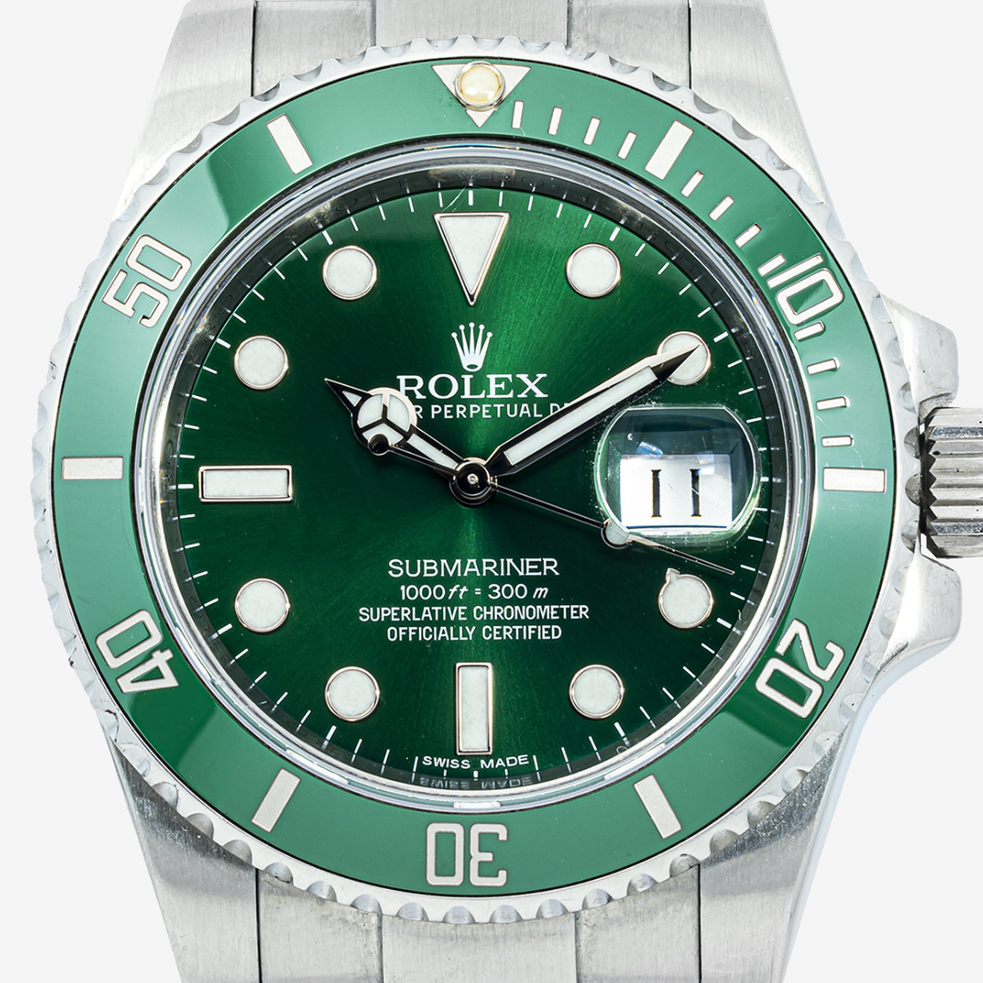 ROLEX SUBMARINER DATE 40MM 116610LV HULK GREEN DIAL GREEN CERAMIC BEZEL STAINLESS STEEL OYSTER BRACELET