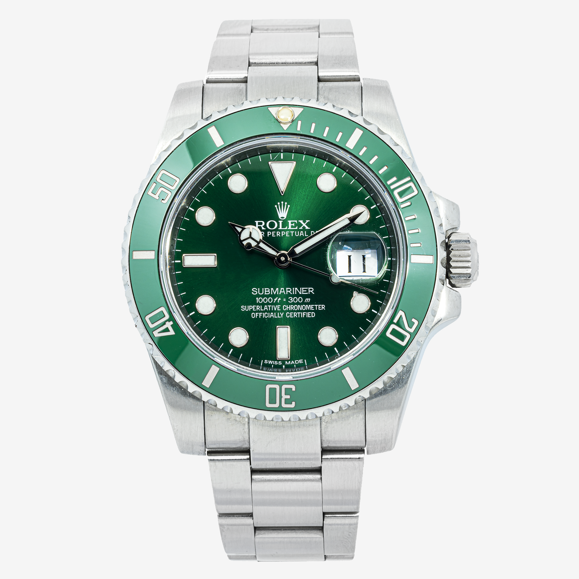 ROLEX SUBMARINER DATE 40MM 116610LV HULK GREEN DIAL GREEN CERAMIC BEZEL STAINLESS STEEL OYSTER BRACELET