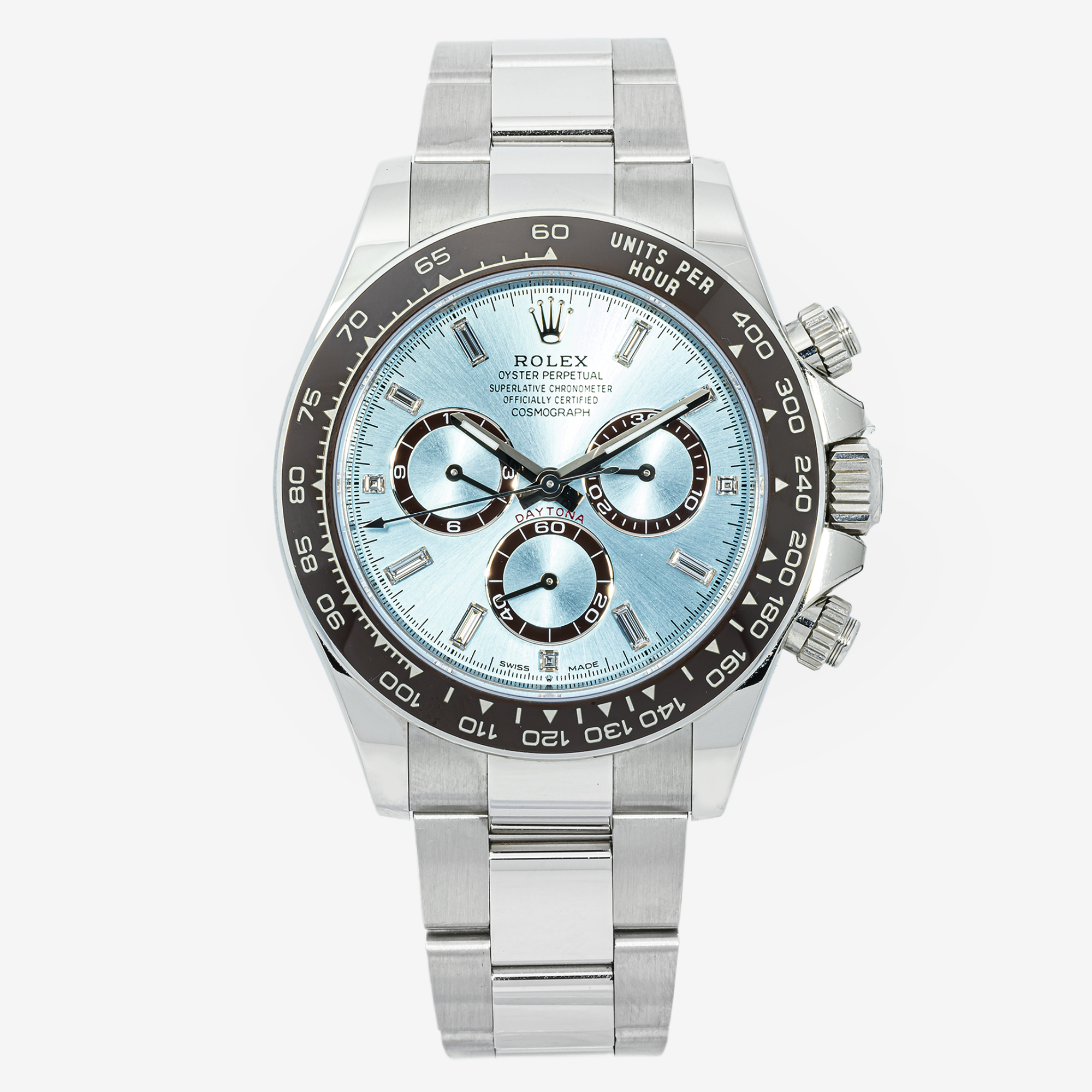 ROLEX COSMOGRAPH DAYTONA 40MM 116506 ICE BLUE DIAL BLACK CERAMIC TACHYMETER BEZEL PLATINUM OYSTER BRACELET