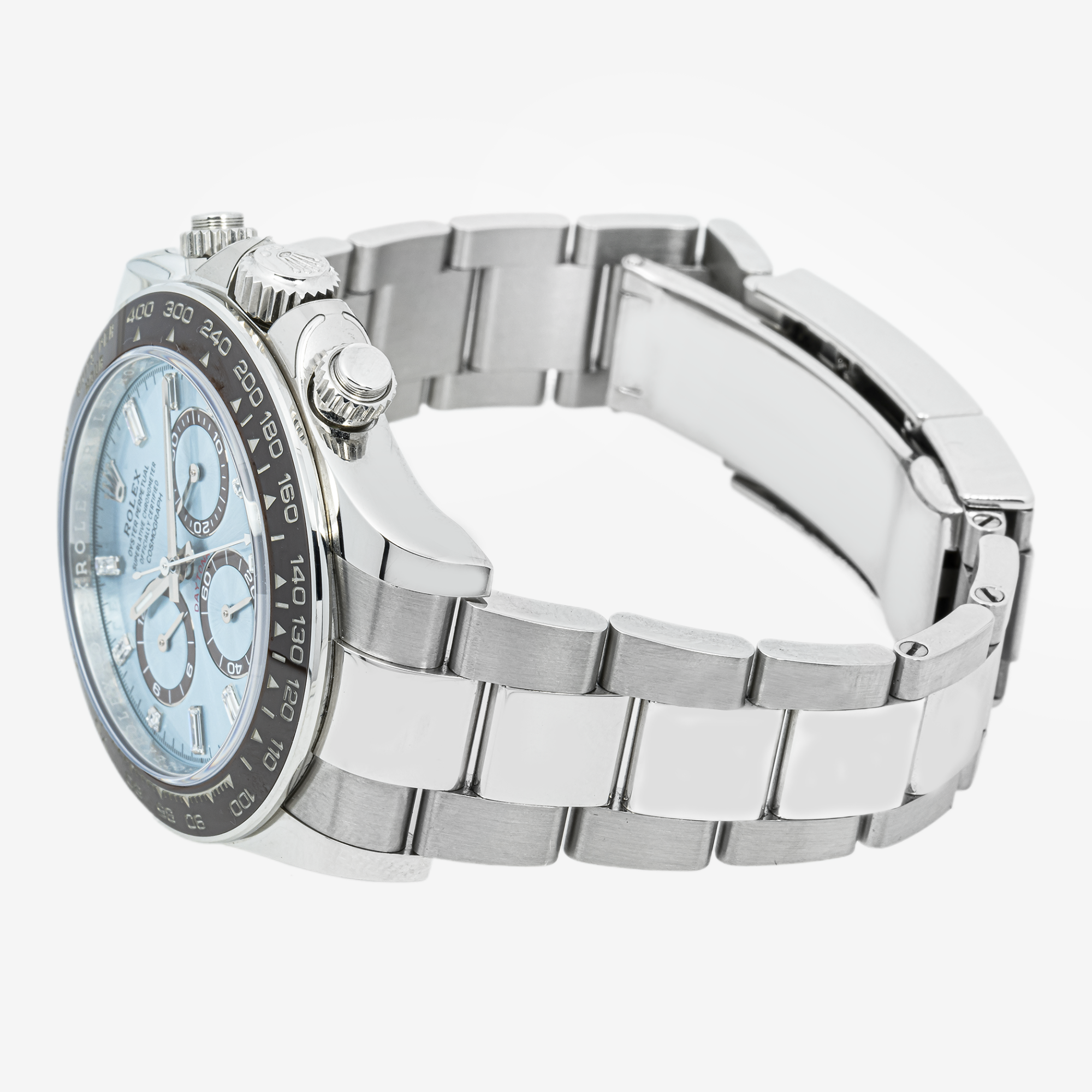 ROLEX COSMOGRAPH DAYTONA 40MM 116506 ICE BLUE DIAL BLACK CERAMIC TACHYMETER BEZEL PLATINUM OYSTER BRACELET