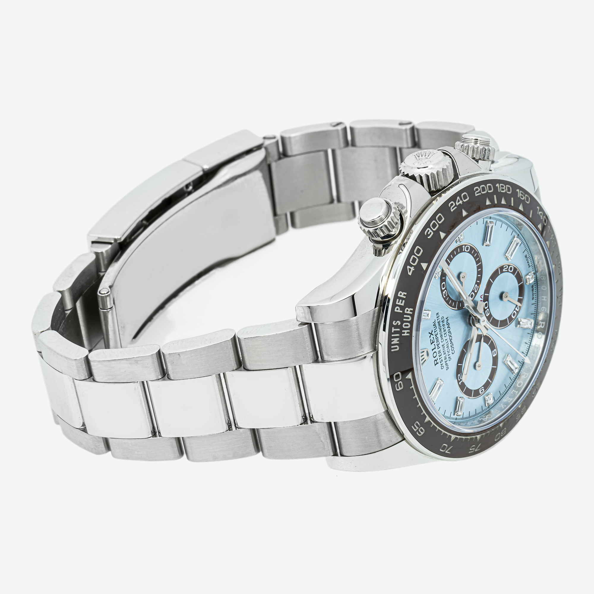 ROLEX COSMOGRAPH DAYTONA 40MM 116506 ICE BLUE DIAL BLACK CERAMIC TACHYMETER BEZEL PLATINUM OYSTER BRACELET