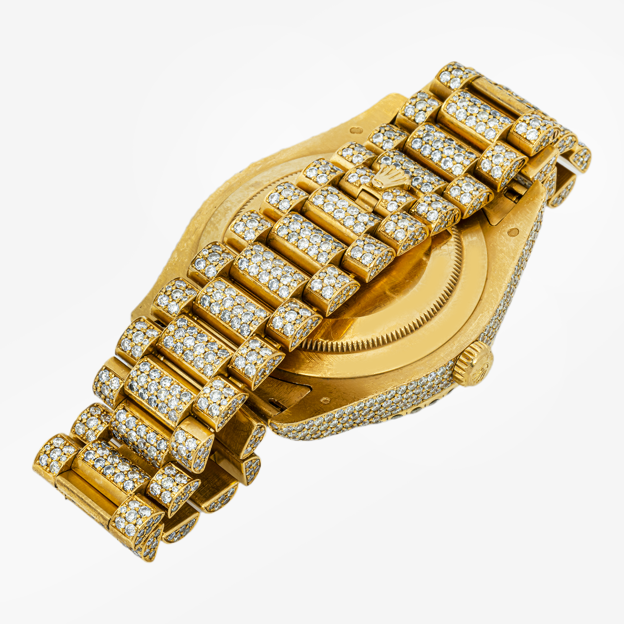 Rolex Day-Date II 41MM 218235 Diamond Paved Roman Dial Diamond Bezel 18K Yellow Gold Full Diamond President Bracelet 21.75ct