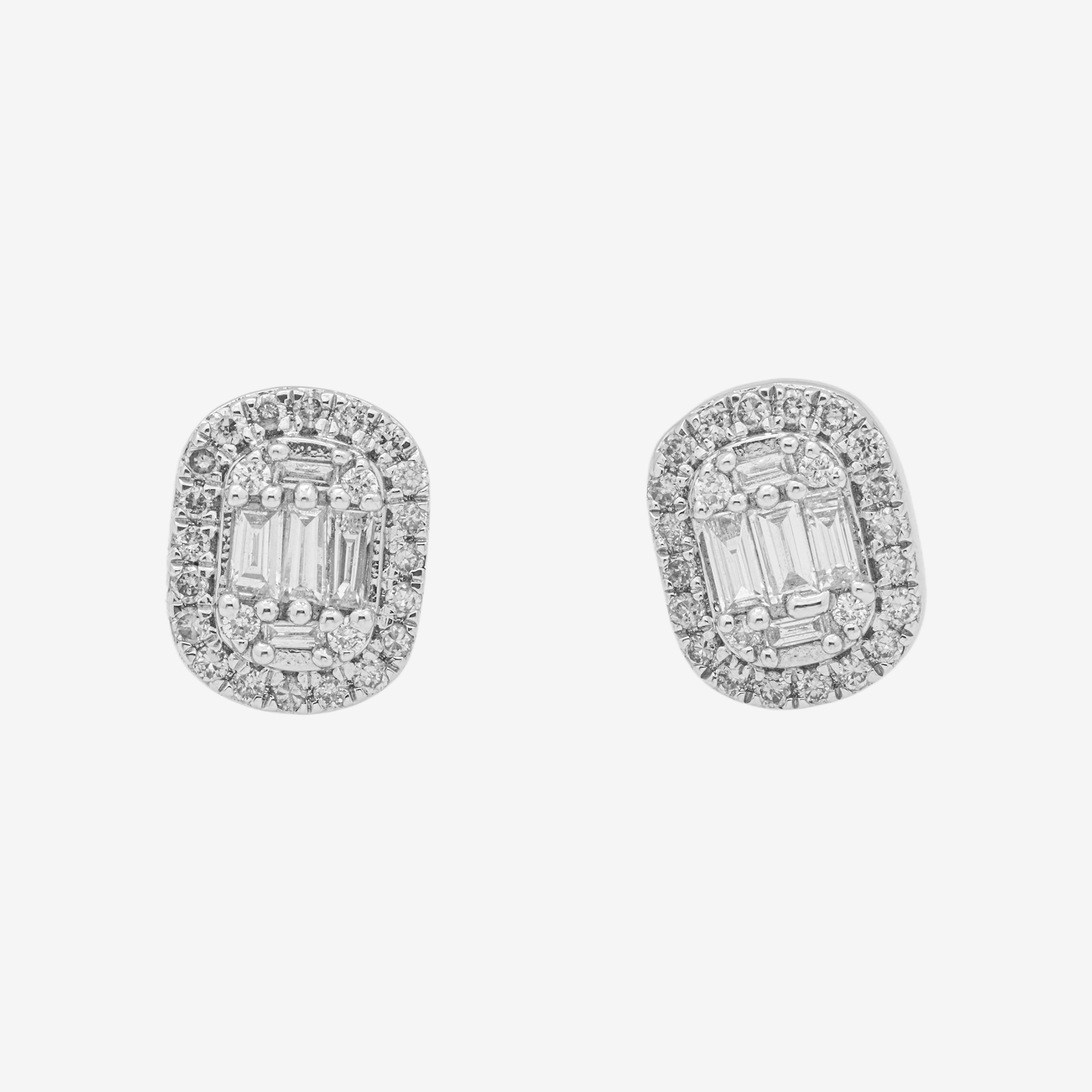 WHITE .7CT DIAMOND ROUND BAGUETTE EARRINGS