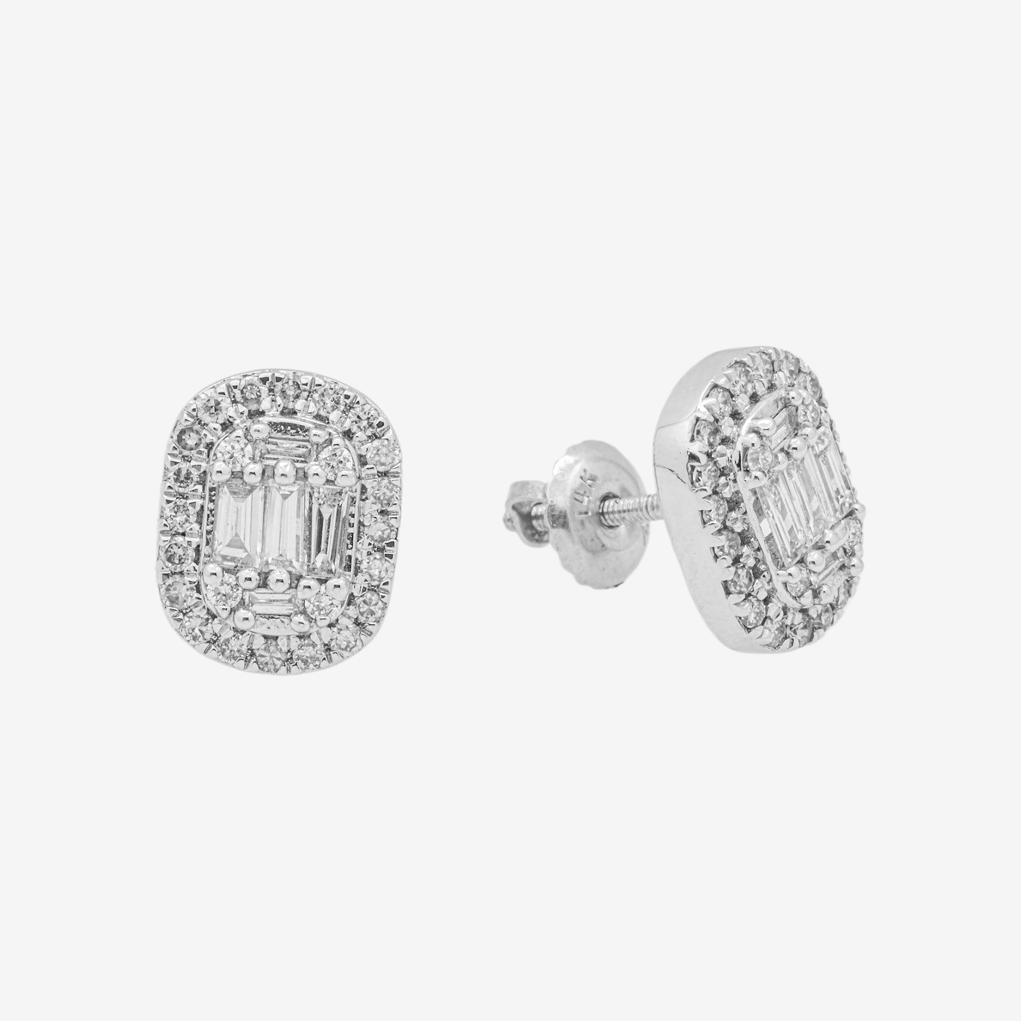 WHITE .7CT DIAMOND ROUND BAGUETTE EARRINGS
