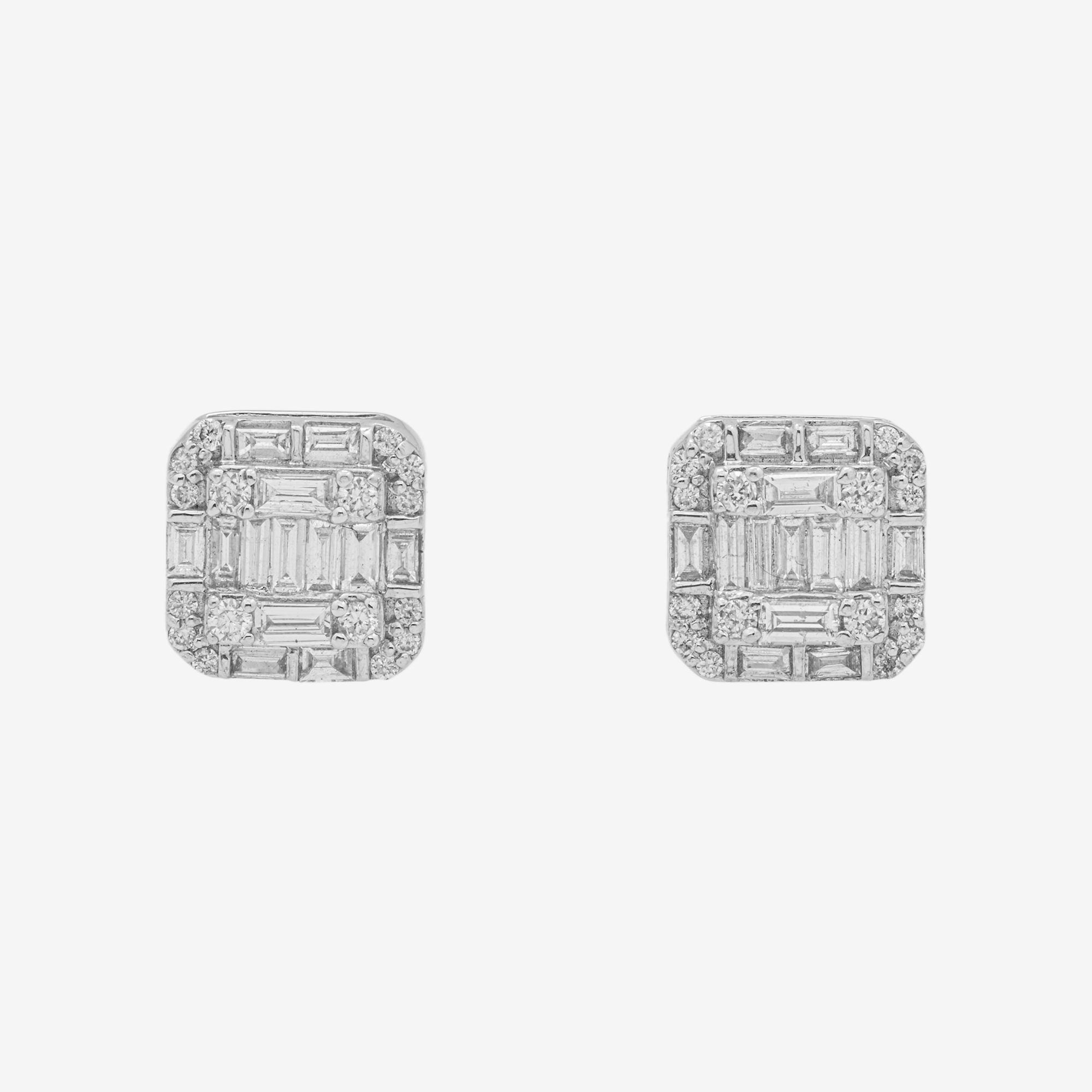 WHITE .9CT DIAMOND SQUARE BAGUETTE EARRINGS