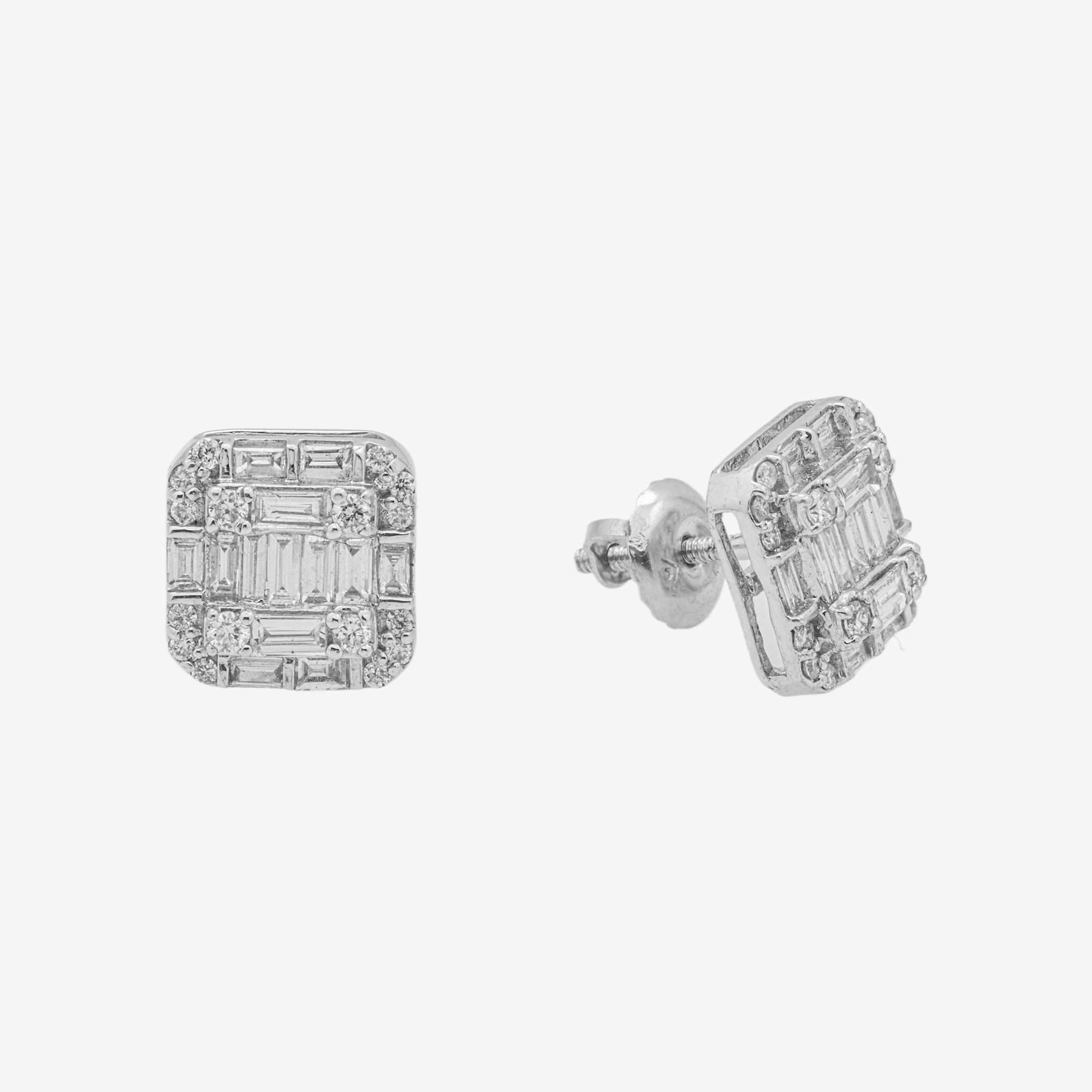 WHITE .9CT DIAMOND SQUARE BAGUETTE EARRINGS