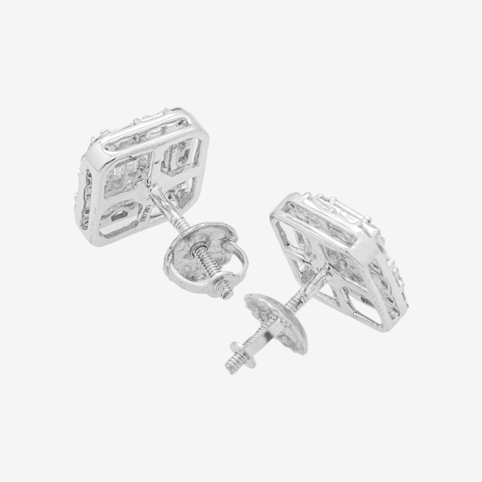 WHITE .9CT DIAMOND SQUARE BAGUETTE EARRINGS