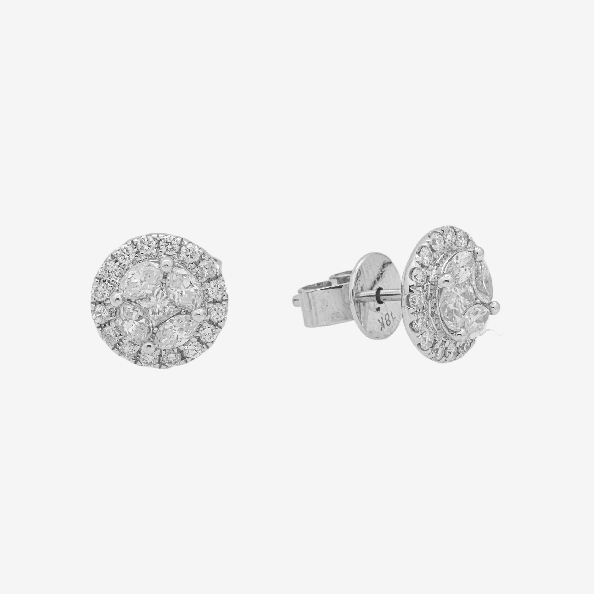 WHITE .78CT DIAMOND ROUND CLUSTER EARRINGS
