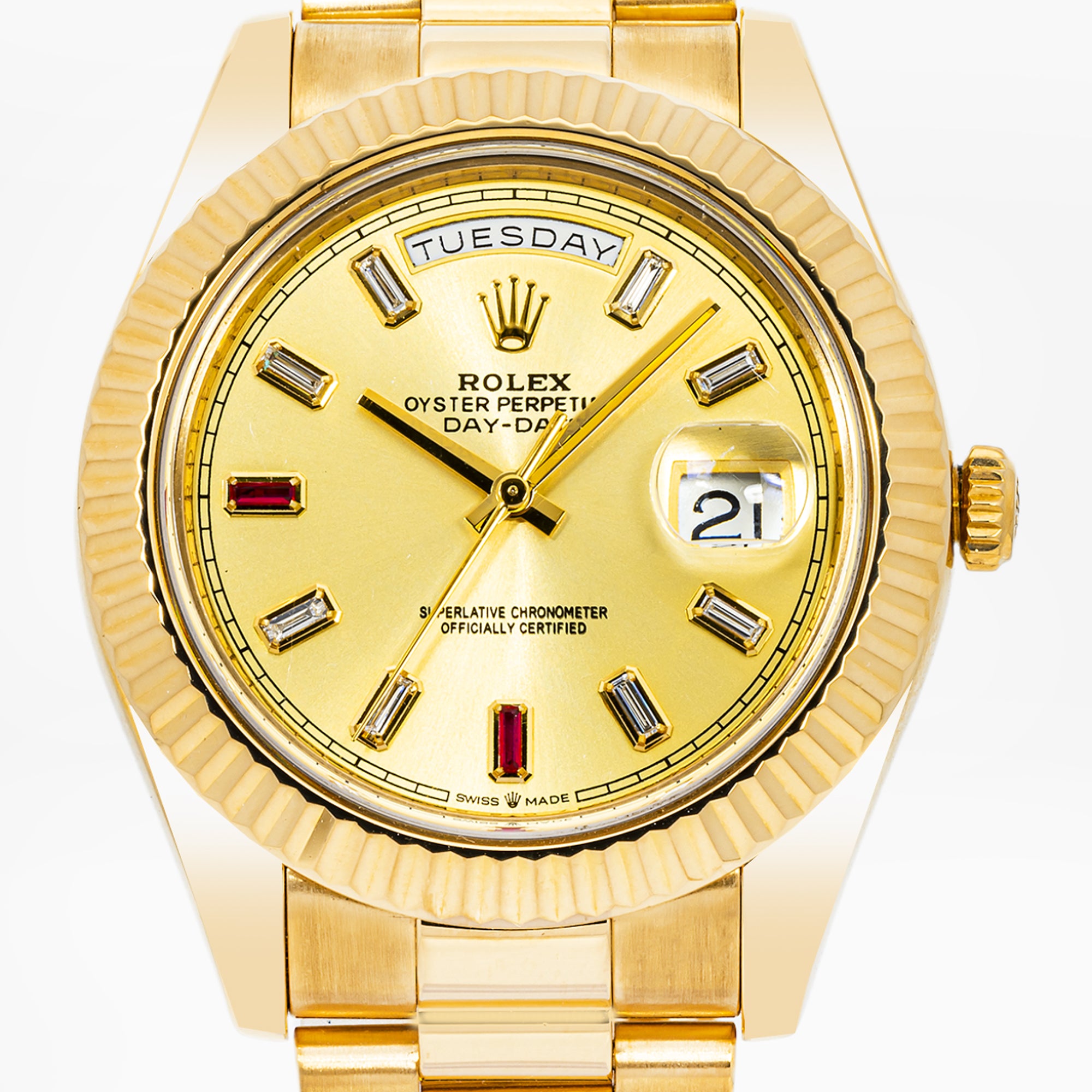 ROLEX DAY-DATE II 41MM 218348 CHAMPAGNE BAGUETTE DIAMOND DIAL
