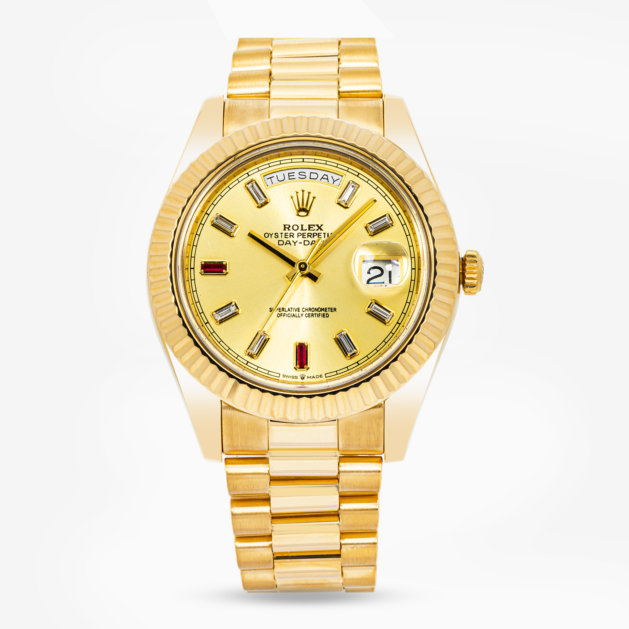 ROLEX DAY-DATE II 41MM 218348 CHAMPAGNE BAGUETTE DIAMOND DIAL