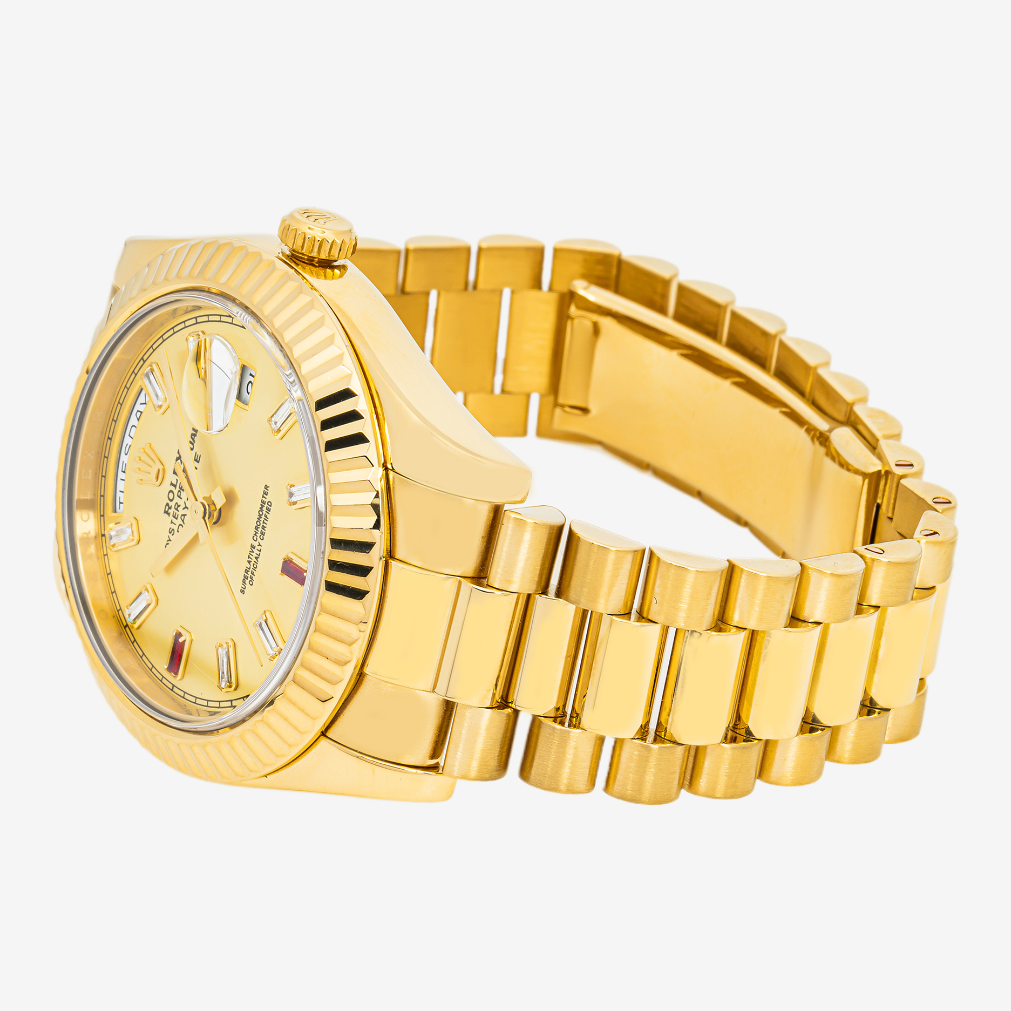 ROLEX DAY-DATE II 41MM 218348 CHAMPAGNE BAGUETTE DIAMOND DIAL