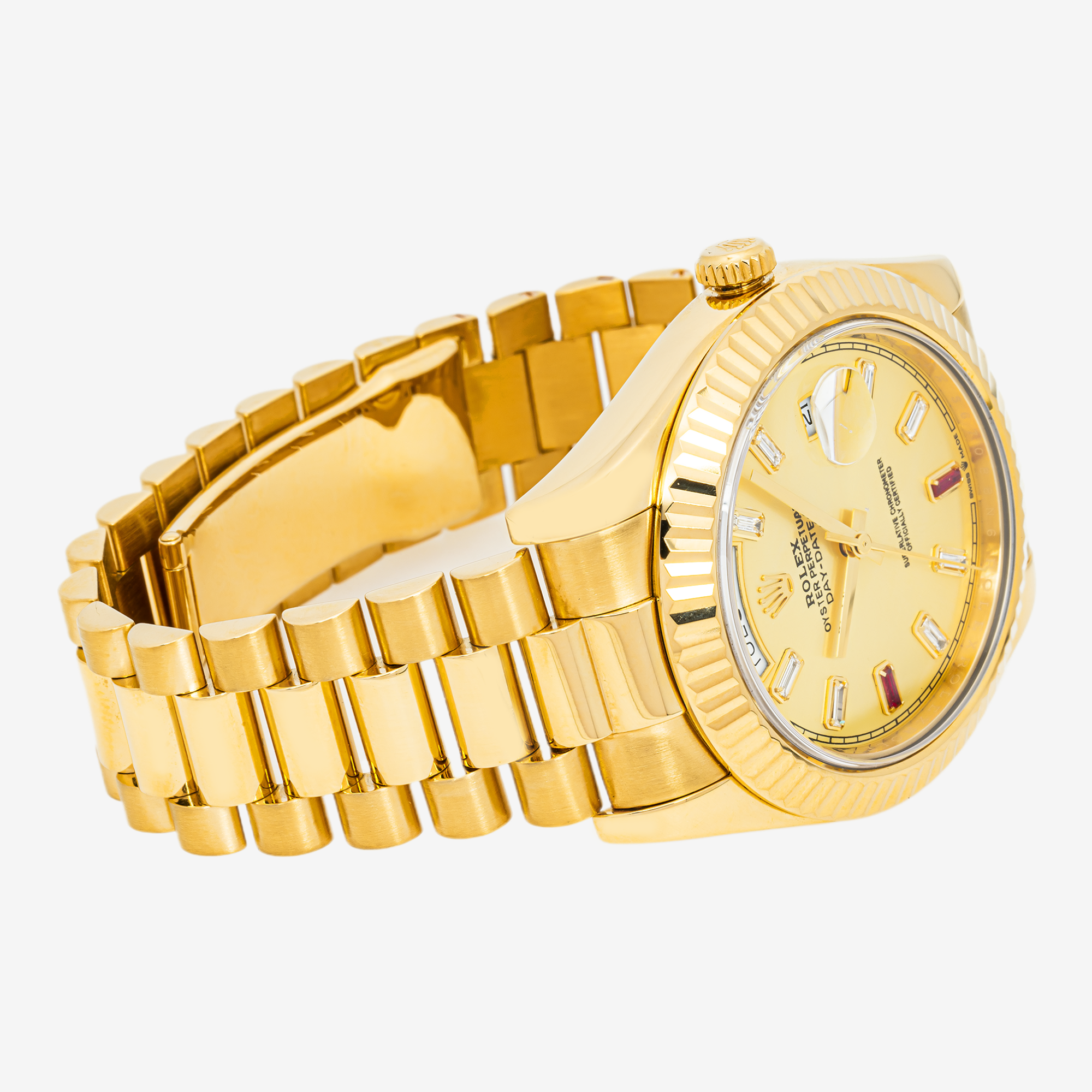 ROLEX DAY-DATE II 41MM 218348 CHAMPAGNE BAGUETTE DIAMOND DIAL