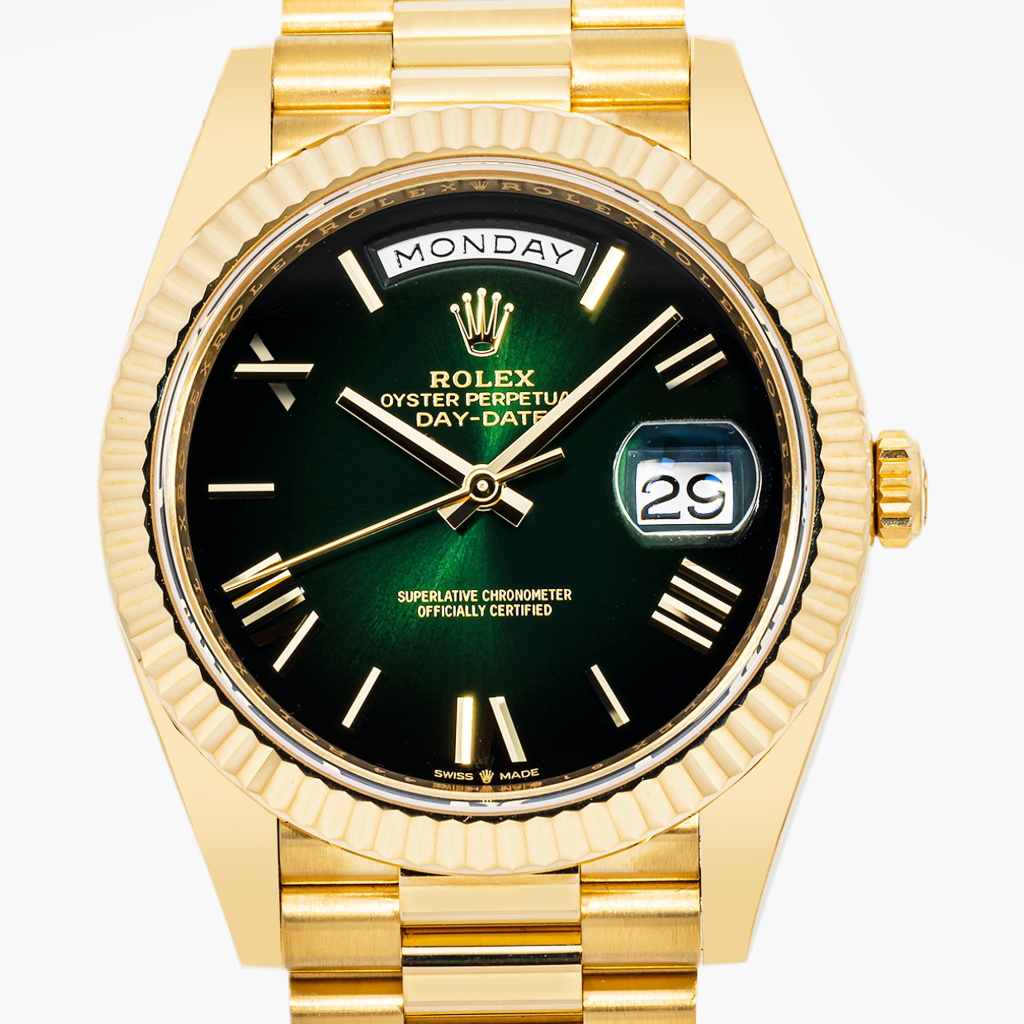 ROLEX DAY-DATE 36MM 118238 GREEN ROMAN DIAL