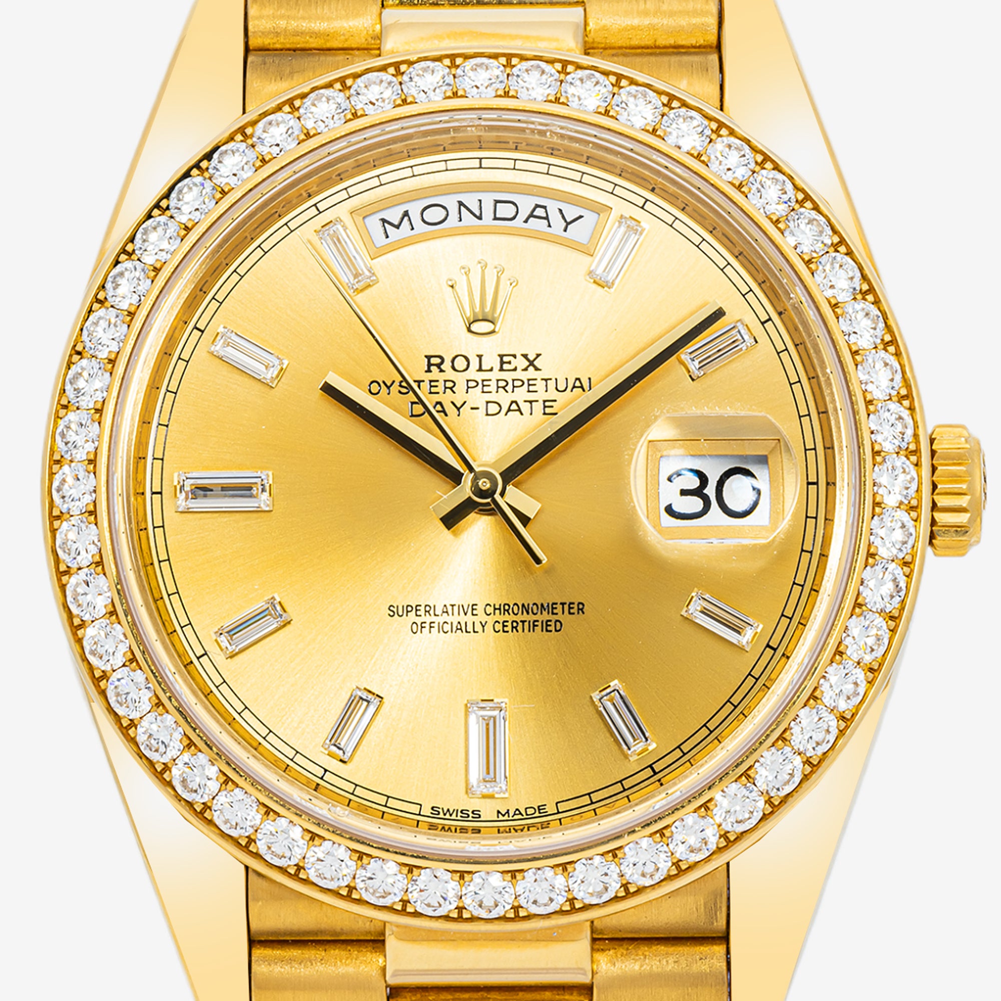 ROLEX DAY-DATE II 41MM 218348 CHAMPAGNE BAGUETTE DIAMOND DIAL DIAMOND BEZEL YELLOW GOLD PRESIDENTial