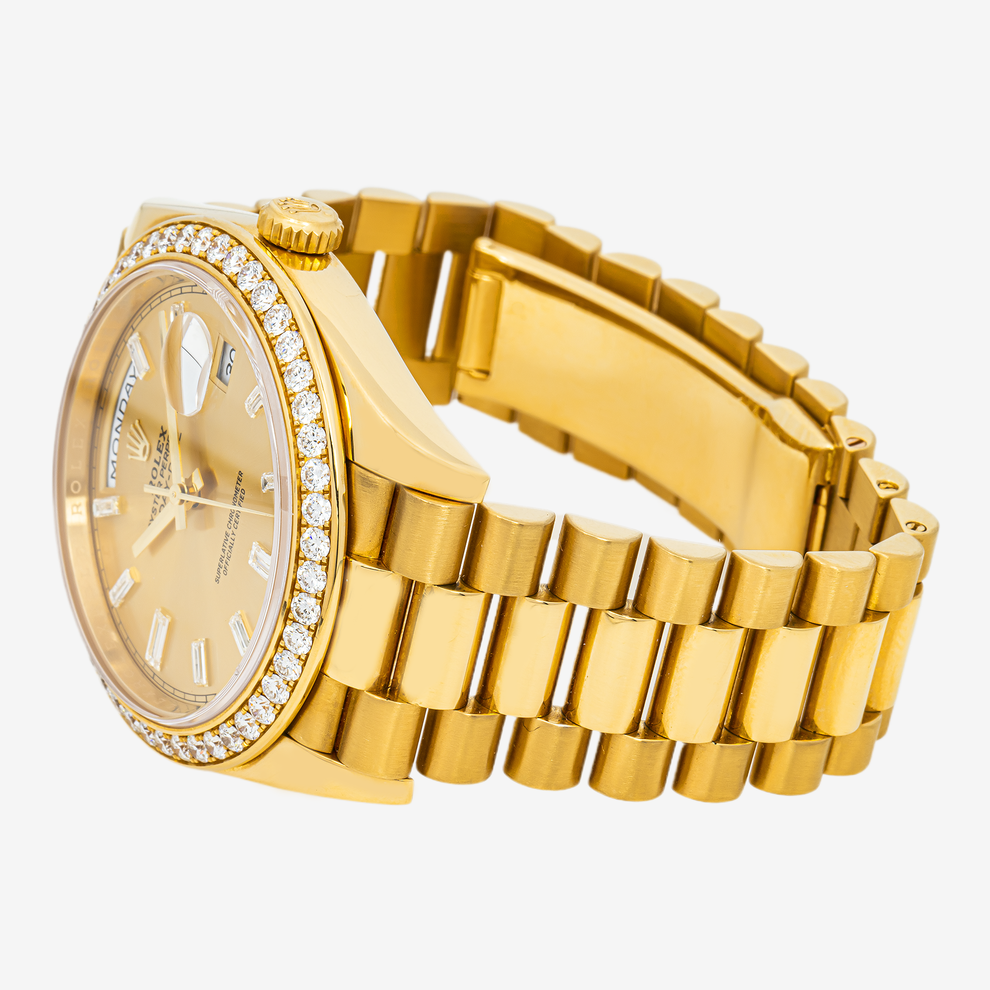 ROLEX DAY-DATE II 41MM 218348 CHAMPAGNE BAGUETTE DIAMOND DIAL DIAMOND BEZEL YELLOW GOLD PRESIDENTial
